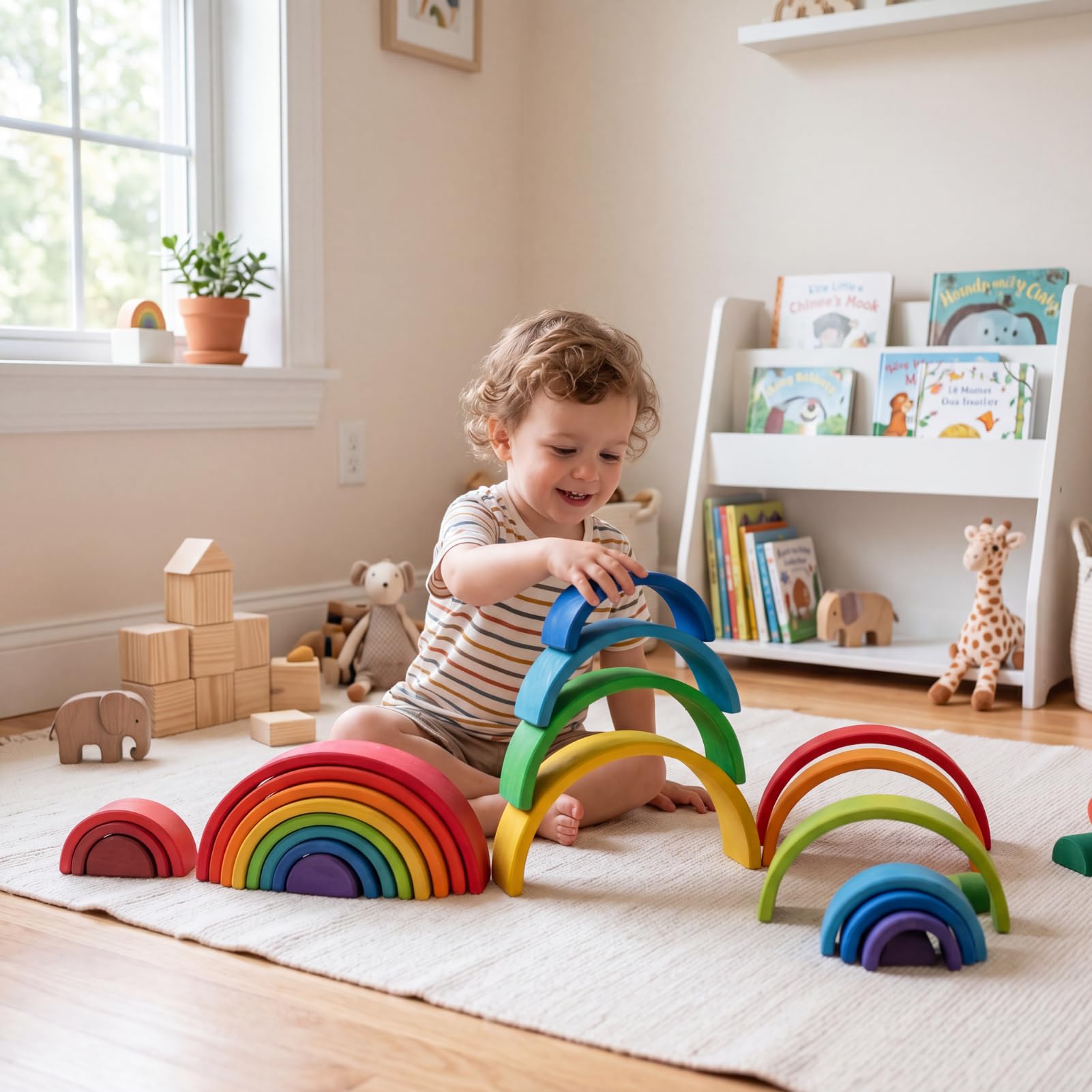 Bewinner Bloques Apilables de Madera Coloridos, Juguete de Anidación para Niños, Tiempo de Juego Educativo
