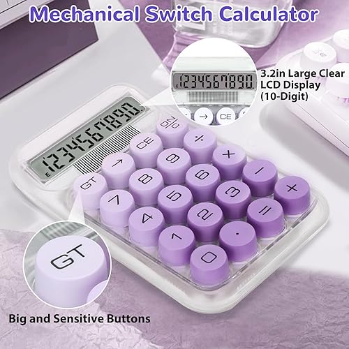 Miniatura 4 de Bonita calculadora de interruptor mecánico, calculadoras de escritorio de 10 dígitos, calculadoras de escritorio con botones grandes y pantalla LCD,