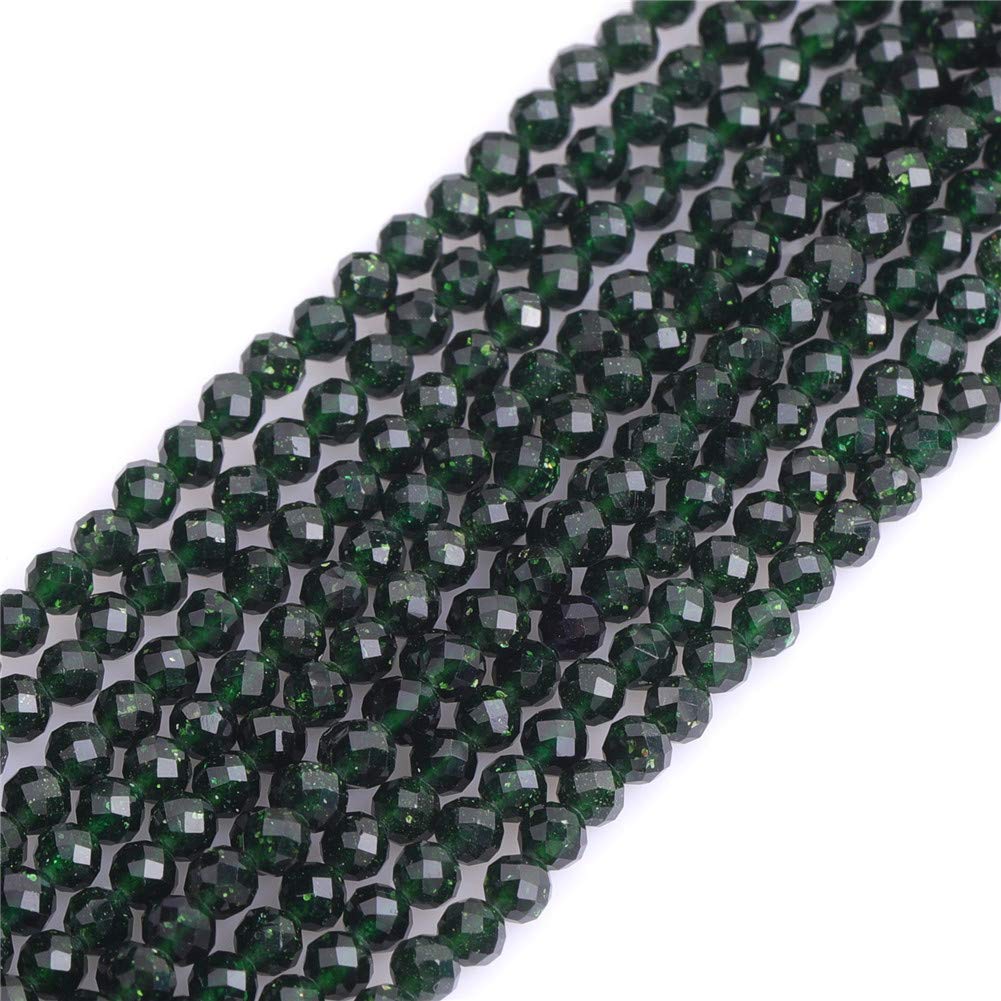 GEM-Inside 3mm Green Sandstone Gemstone Faceted Spacer Small Beads for Jewelry Making 15" — image 1