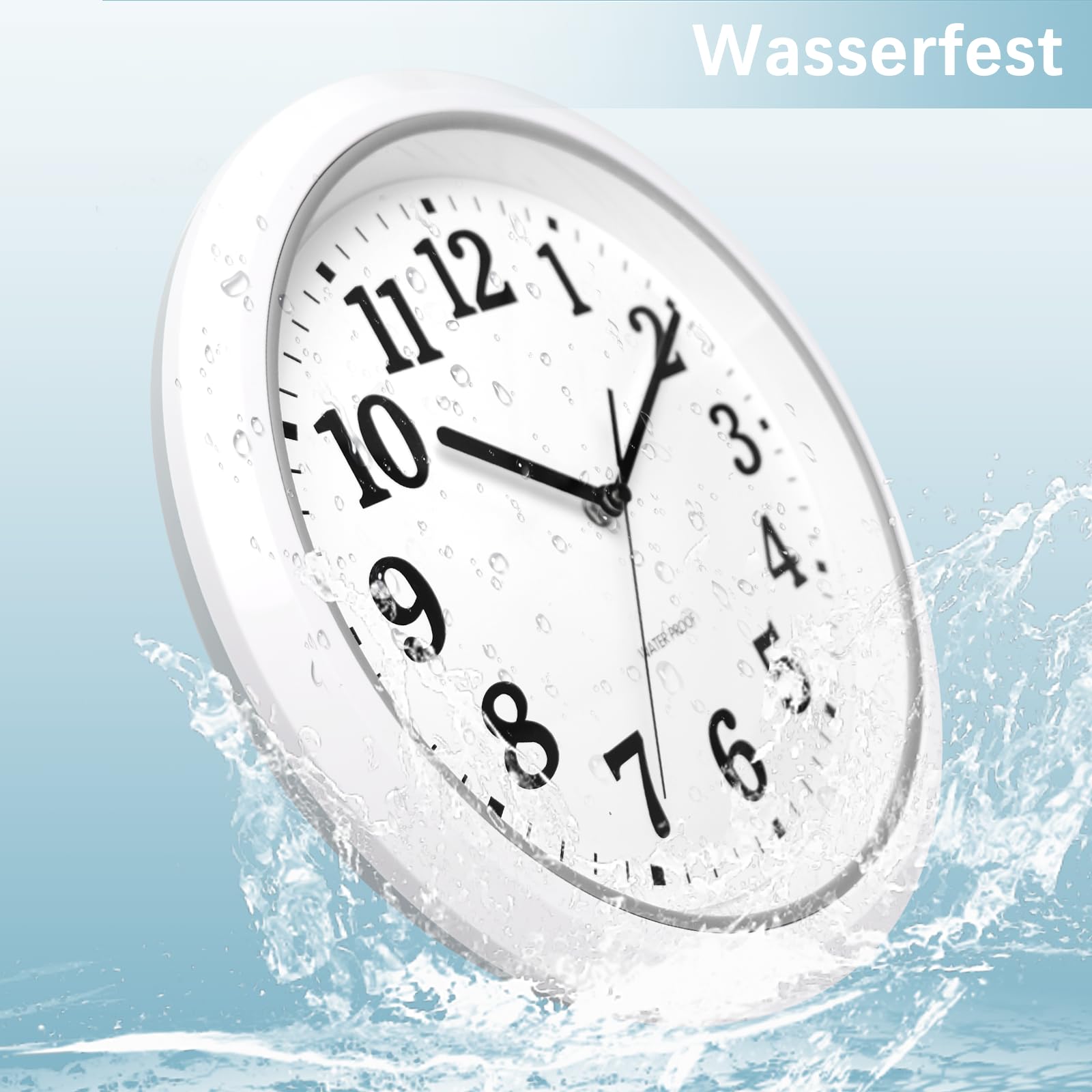 Horloge d'extérieur 32 cm - Étanche - Résistante aux intempéries - Facile à lire - Silencieuse - Pour extérieur, piscine, balcon, salle de bain - Blanc