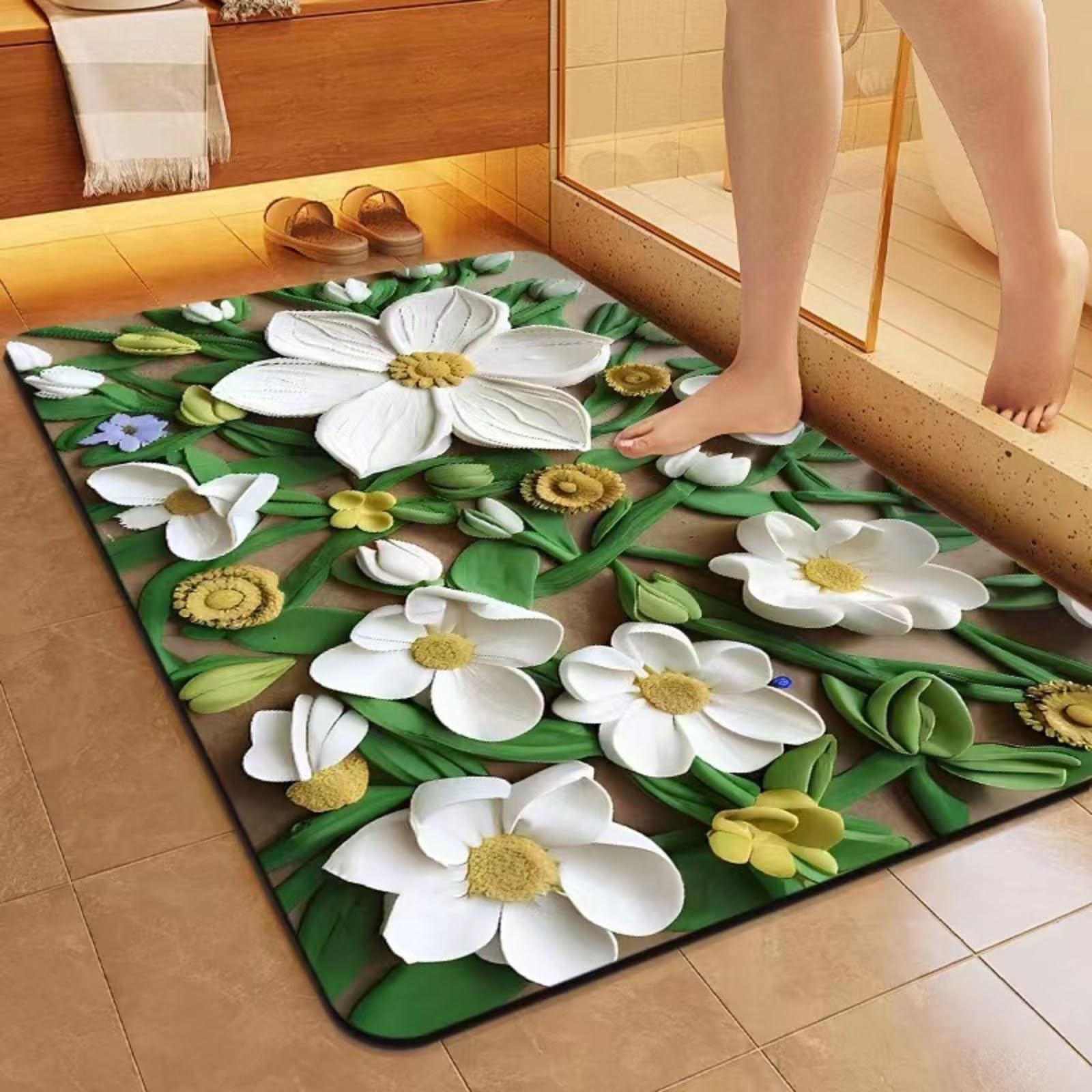 Tapis de bain floral bohème pour une ambiance spa à la maison