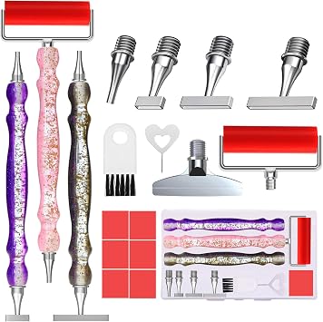 ZYNYXY 17PCS Ergonomic Diamond Art Pen Kits, with Multifunctional Metal Stainless Steel Screw Thin 1, 3, 6, 9, Tips, Correction Placers Roller Accessories A Purple+ Pink+ Black+ 5 PCS Tips