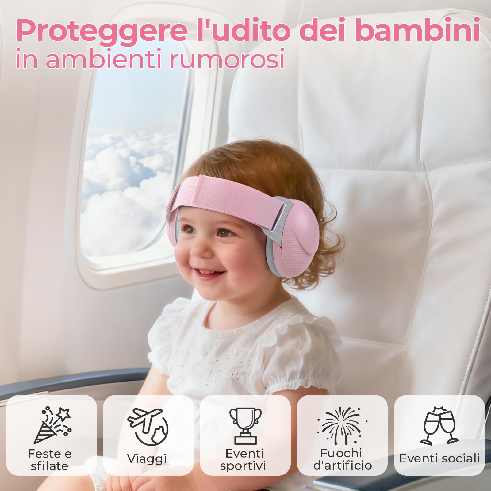 Protezioni auricolari per Neonati, Cuffie per Neonati Antirumore da 25dB per Bambini da 0 a 48 Mesi, Cuffie per Neonato con Cancellazione del Rumore per Aereo e Sonno