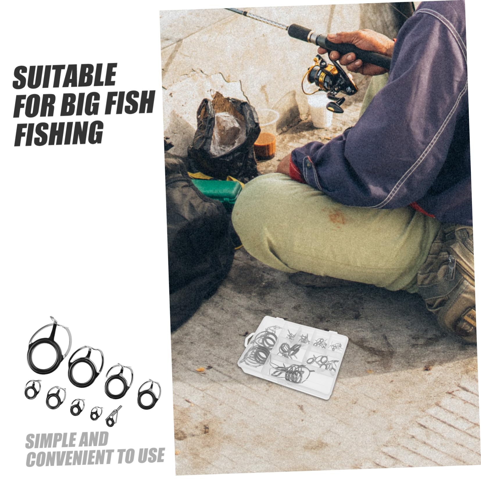 HANABASS Kit Riparazione Guide Canna da Pesca 45 Pezzi in Acciaio | Anelli Neri, Lavorazione Precisa e Rimozione Semplice, Confezione da 45 Pezzi per Sostituzione e Uso in Mare