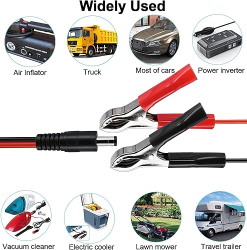 Miniatura 7 de Yeebline DC 5.5 0.083 in Abrazaderas de batería Cable de extensión, 5FT 16AWG 12V Pinzas de cocodrilo Conector macho para sujetar cargador de coche