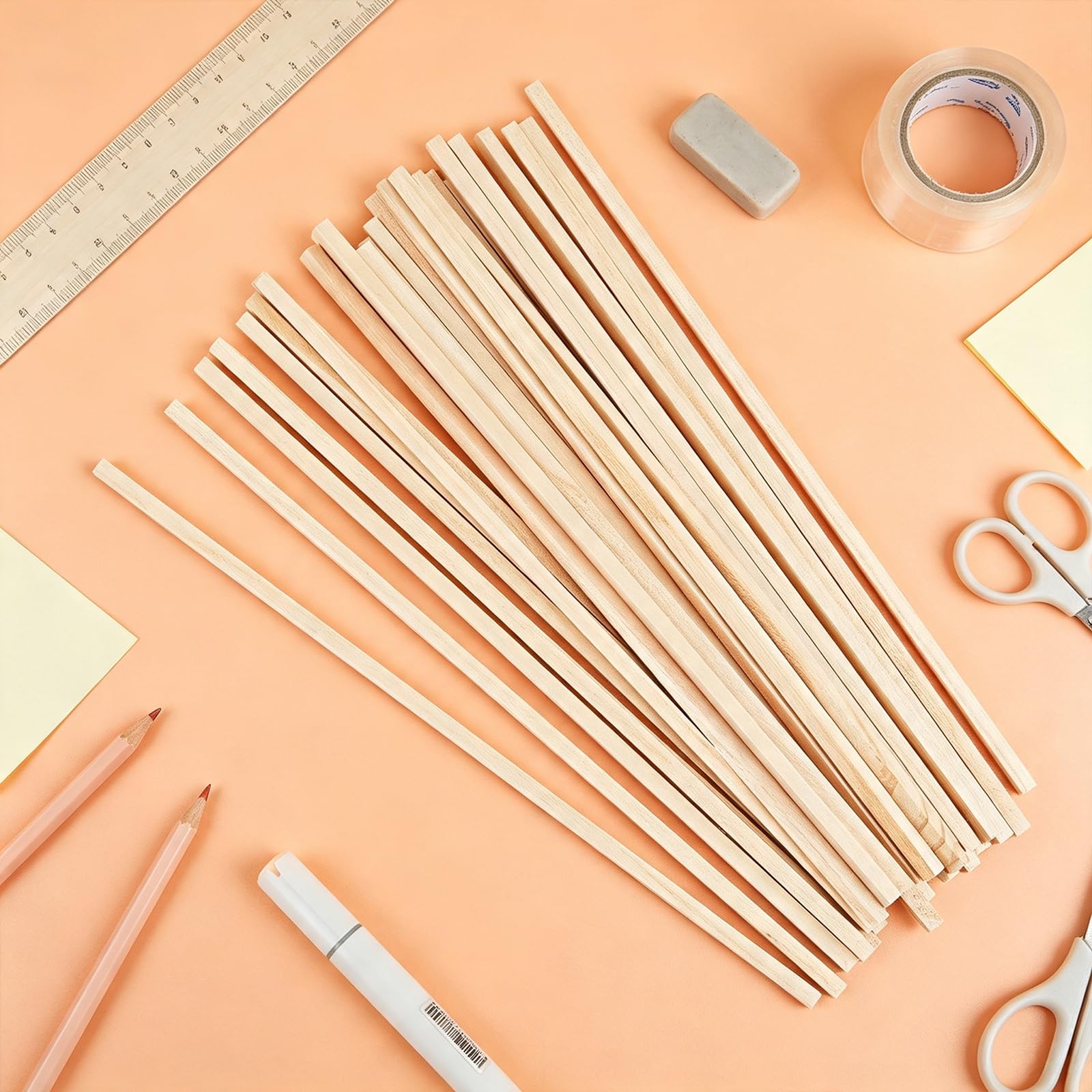 70 varillas de madera para manualidades, 30 cm x 6 mm, para manualidades