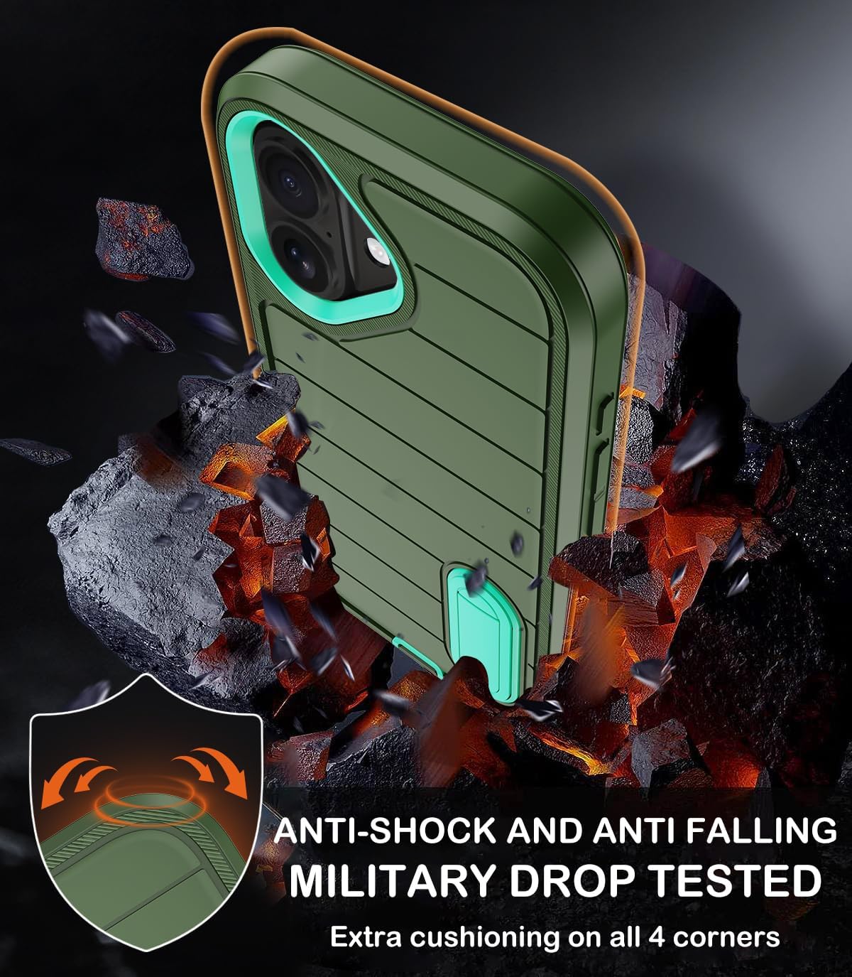 for iPhone 16 Plus Case with Screen Protector,Built-in Invisible Kickstand,Heavy Duty Shockproof Drop Protection Military Grade Tri-Layer Rugged Durable Cell Phone Cover for Apple 16 Plus 6.7"(Green) - Image 4