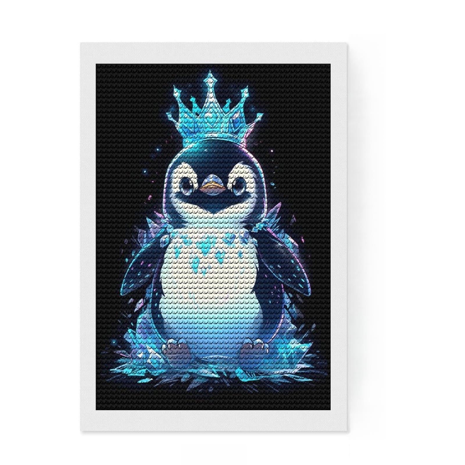 Junmoney Ice Penguin King Full Drill Diamond Painting Kit 8"x12", Finish and Display, Creative Leisure Activity, Boho Decor, Birthday Gift