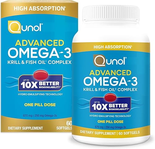 Qunol Complejo avanzado de krill y aceite de pescado Omega 3, 10 veces mejor biodisponibilidad, una dosis de píldora, 250 mg de EPA y DHA, apoya la