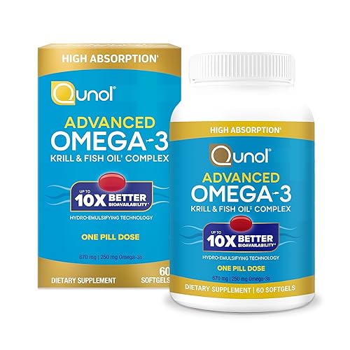 Qunol Advanced Omega 3 Krill and Fish Oil Complex, 10x Better Bioavailability, One Pill Dose, 250mg EPA & DHA, Supports Brain, Eye, Heart and Joint Health, 90 Count (Pack of 1)
