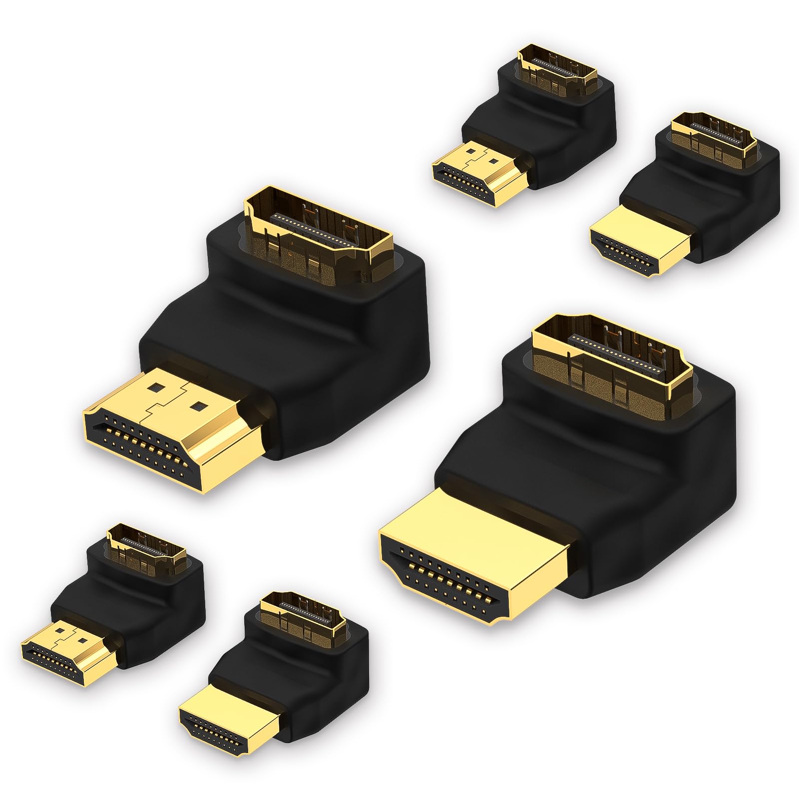 VCE HDMI 90 and 270 Degree Adapter 6-Pack, Right Angle HDMI Adapter Male to Female L-Shape Connector with 4K@60Hz, 3D for TV Stick, HDTV, PC