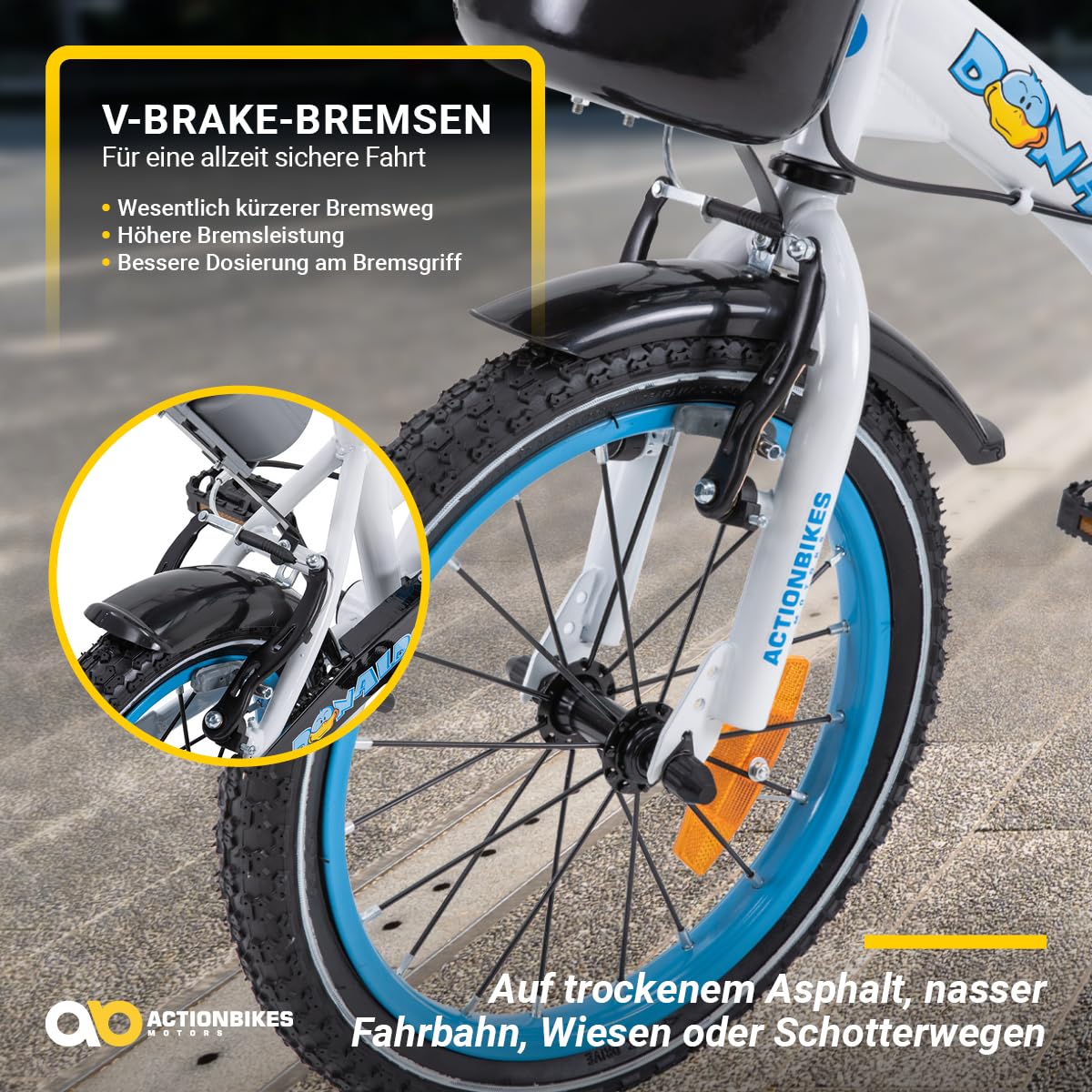 Actionbikes Kinderfahrrad | 12 16 20 Zoll - V-Brake Bremsen - Fahrrad für Kinder von 2-9 Jahren - Schutzblech v. / h - Kinder Fahrrad für Mädchen & Jungen - Fahrräder - Bicycle - Kinderrad - Bike