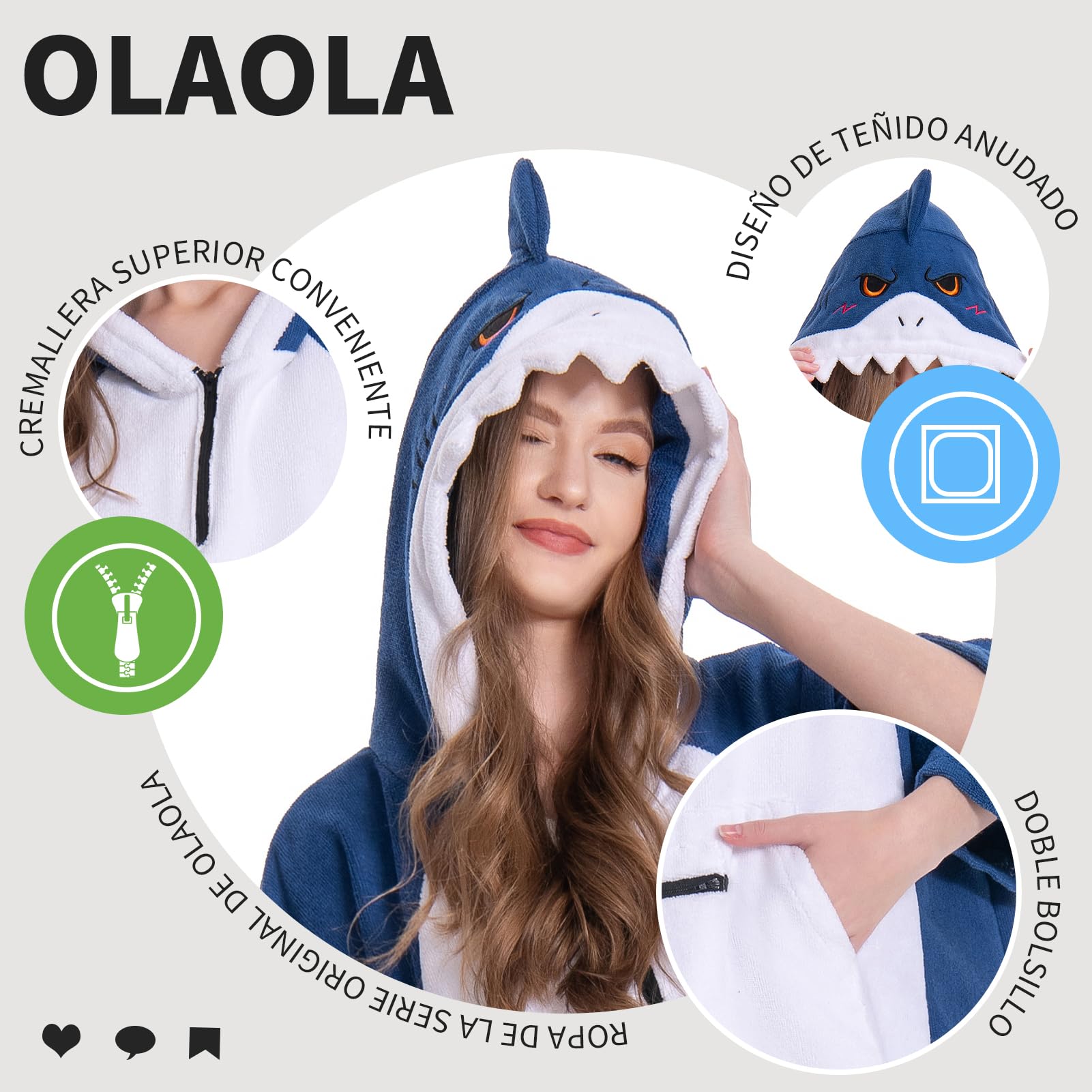 OLAOLA Poncho de Surf Adultos Toalla Microfibra Capucha Bolsillo Secado Rápido Playa Natación