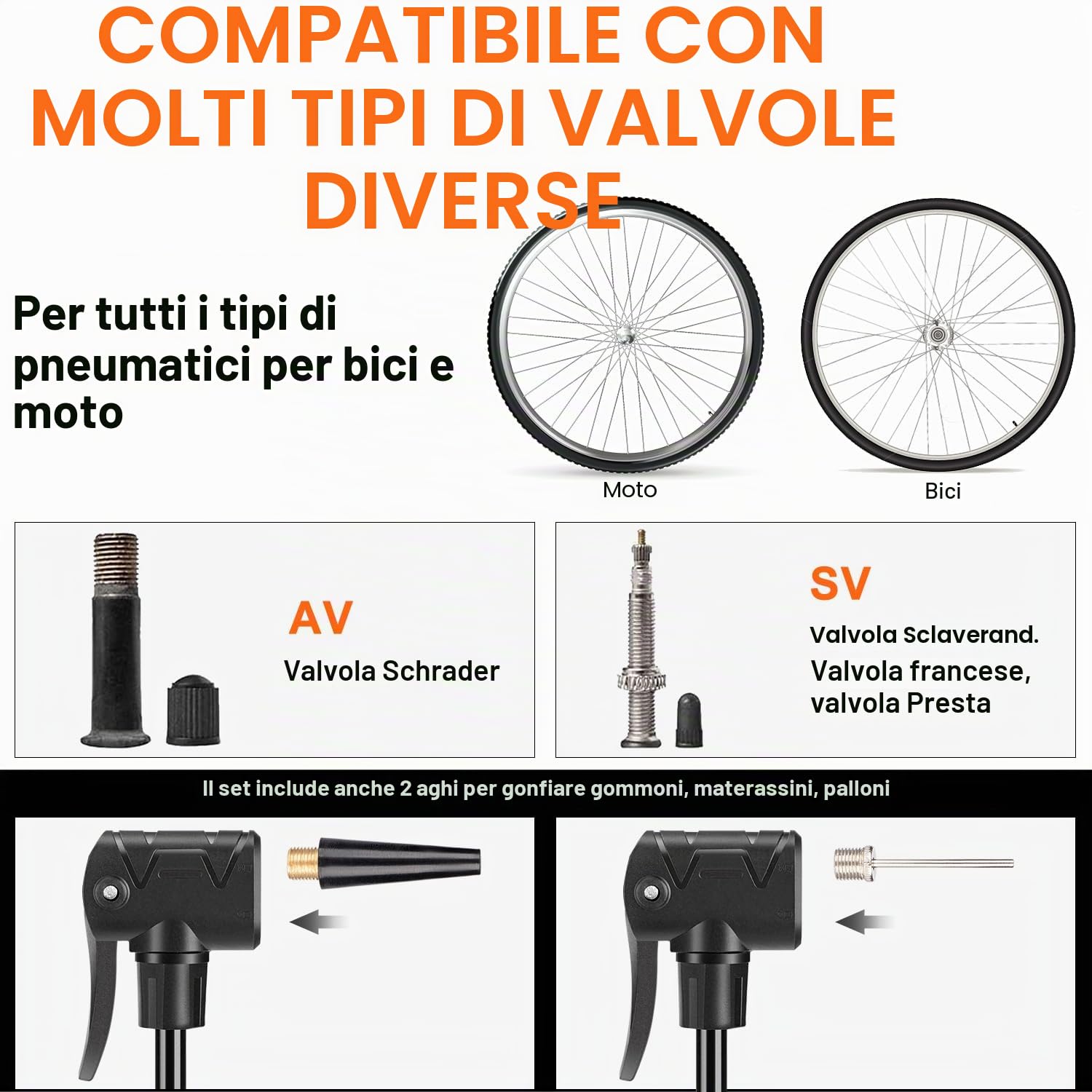 Pompa per bicicletta con manometro 11 bar/160 psi per strada, e-bike, MTB