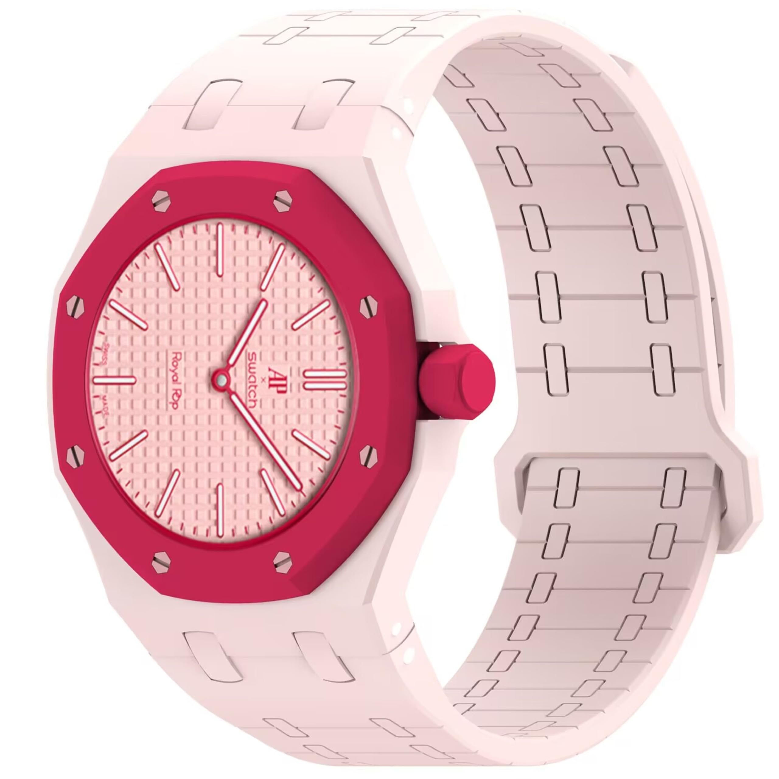 CZhkg Magnetic Silicone One Piece Watch Strap for Swatch x AP Royal Pop Strap, Bands Breathable Armband Sport Bracelets Wristband Quick Release Watchbands for Swatch x AP Royal Pop (Pink 1)