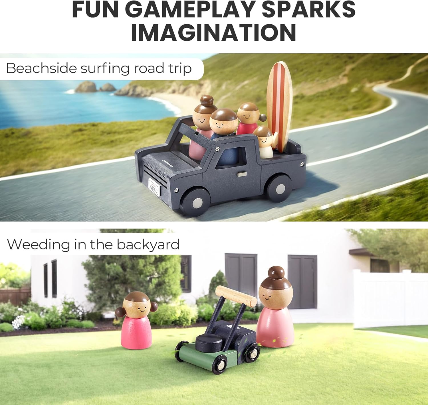 Tiny Land Modern Family Dollhouse & Wooden Dollhouse Garage Toy Set