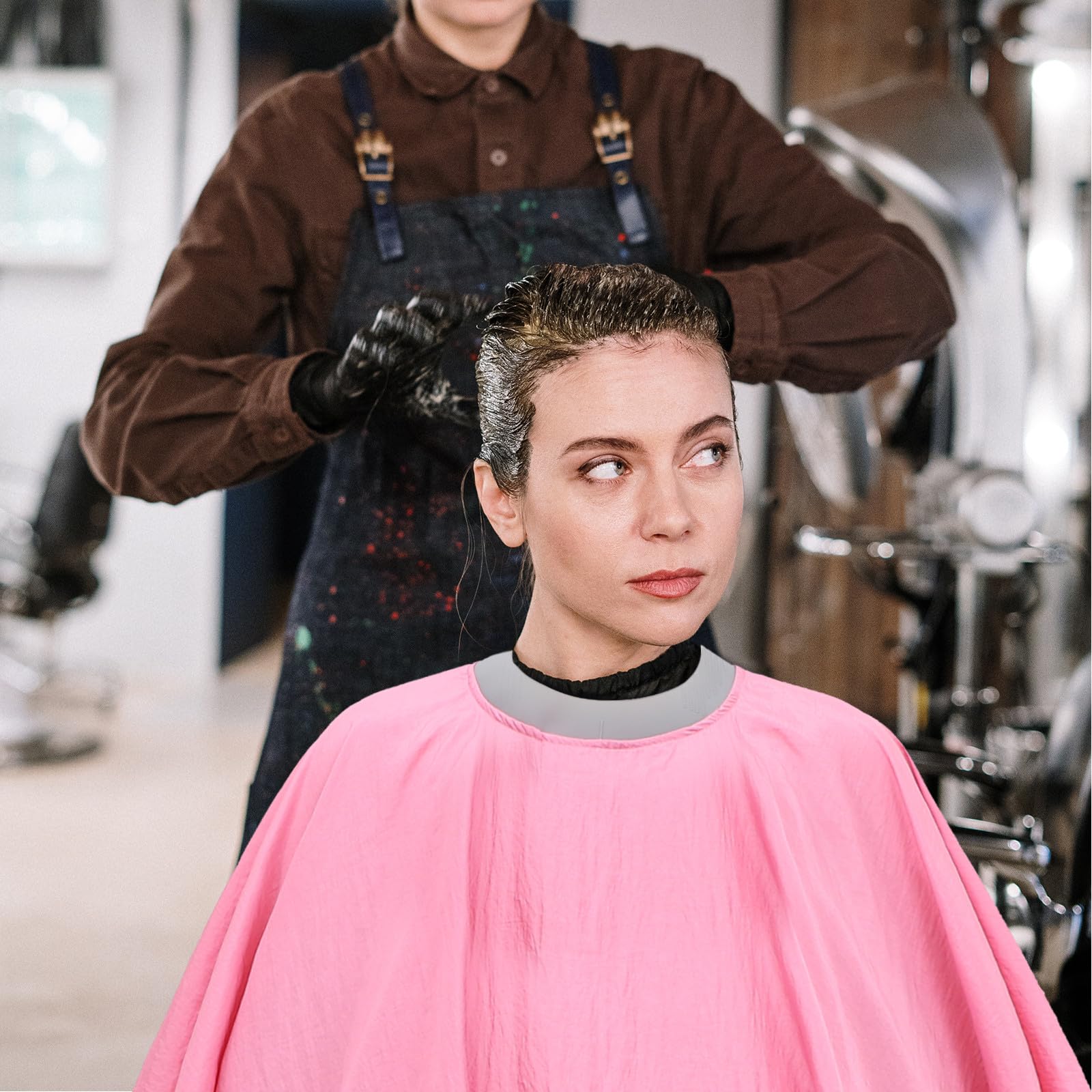 VALICLUD Capa de Peluquero Grande de Tela Rosa para Cortar Cabello Profesional, Capa de Corte de Pelo para Mujer, Protección Anticaída de Cabello para Uso en Salón y Barbería