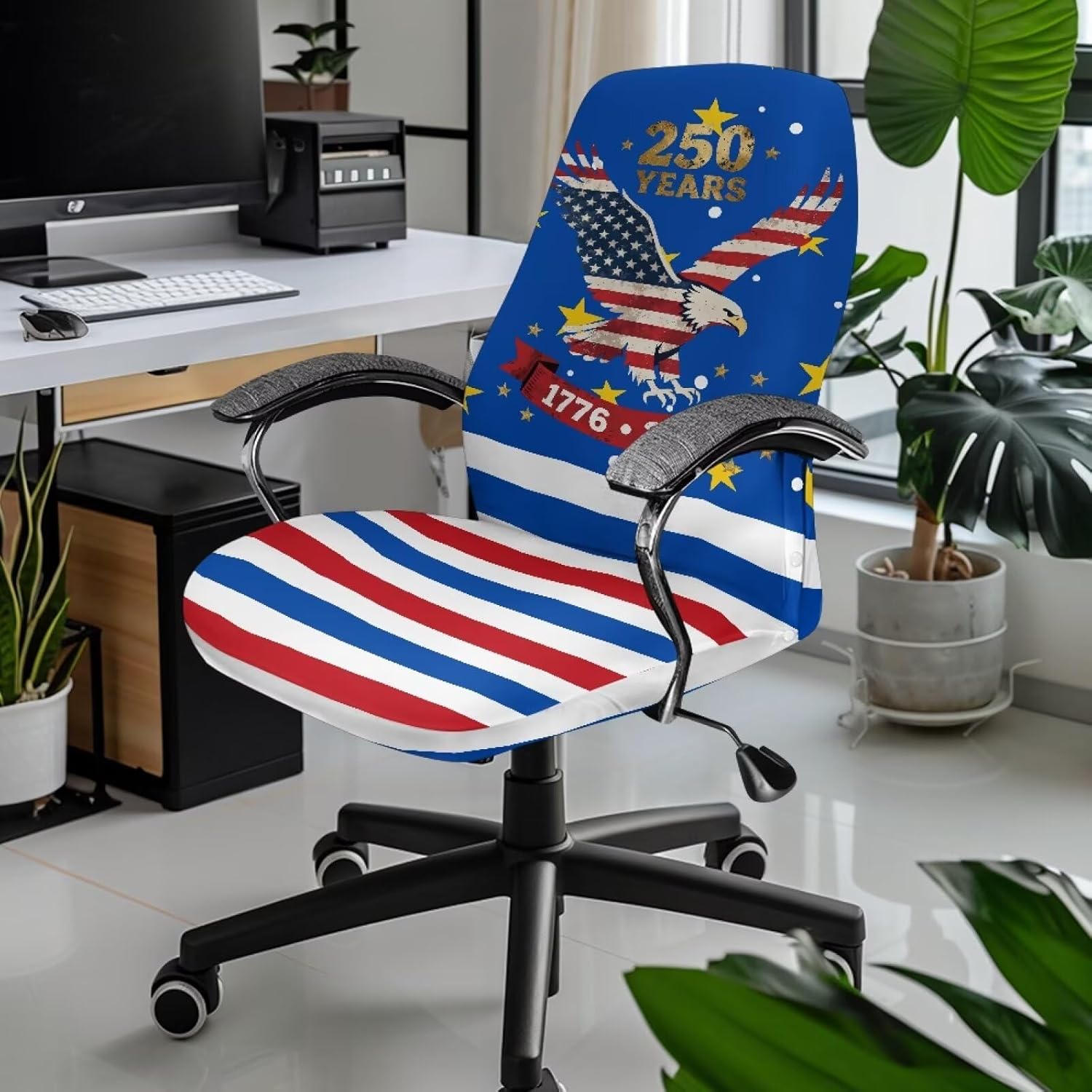250 Anniversary America's Eagle Office Chair Cover 4th of July Decor Washable Stretchable Desk Chair Cover Office Seat Slipcover 1 Piece High Back Suitable for Computer Chairs with Armrests