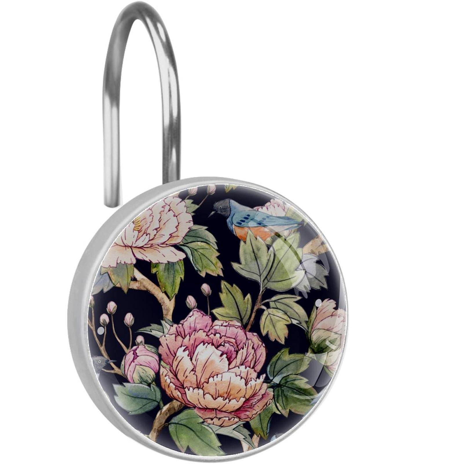 Crochets de rideau de douche floral chinois x12 pour une salle de bain zen