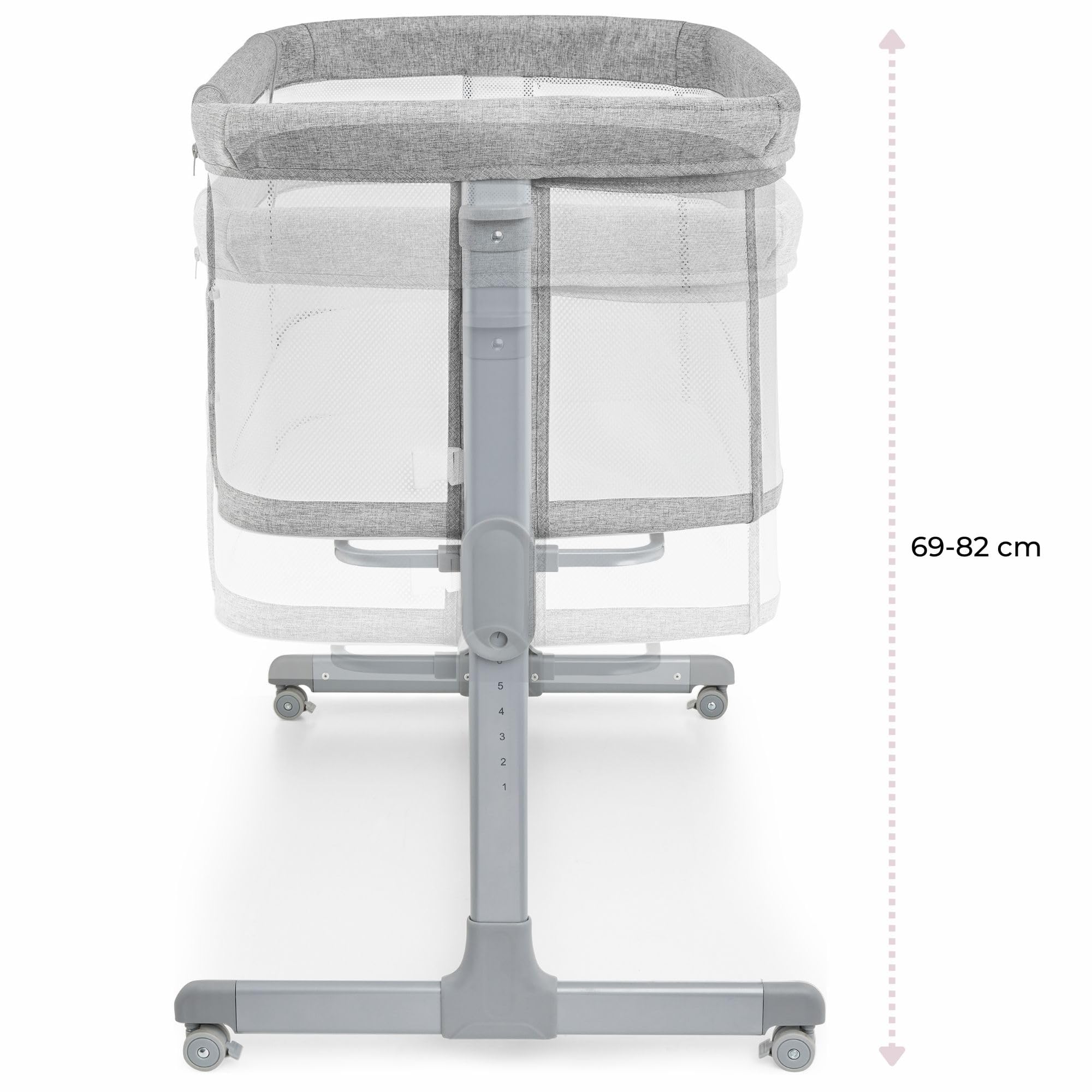 Moby-System LUNA Lettino 3 in 1 Grigio per Bambini Fino a 9 kg, Regolabile in Altezza su 7 Livelli, con 4 Ruote per Facilità di Trasporto e Parete Laterale Rimovibile