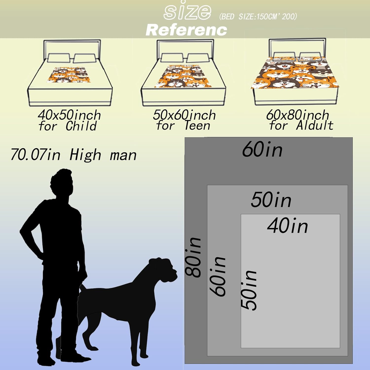 Cute Shiba Inu Throw Blanket - 60x80in,Ultra Soft, Cozy Lightweight Flannel,Cartoon Dog Faces Blankets - Gifts for Kids & Aniaml Lovers,for Couch Travel,Home Living Room Decor