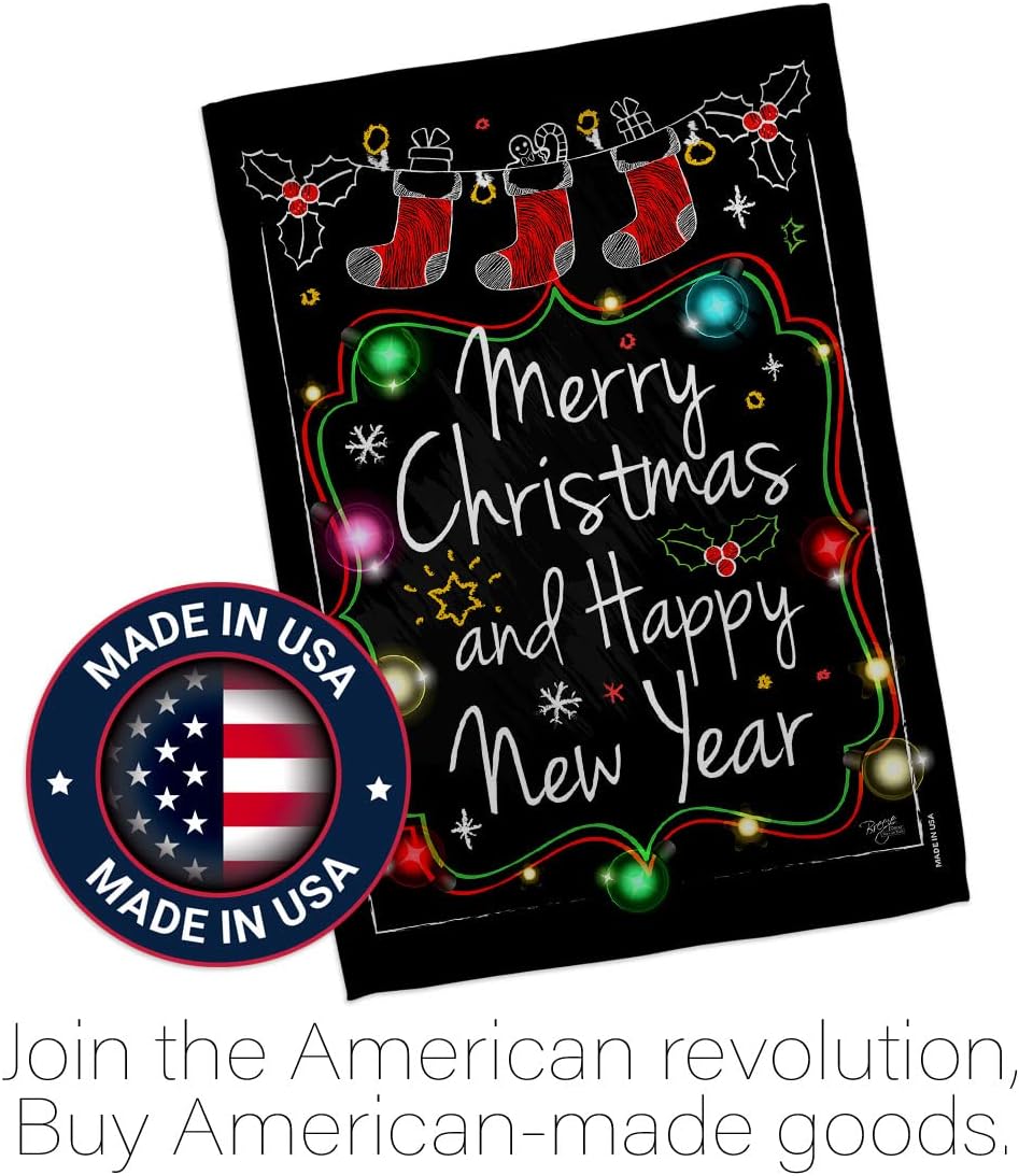 Breeze Decor S114145-BO Chalkboard Merry Christmas Winter Christmas Impressions Decorative Vertical House 28" X 40" Garden 13" X 18.5" Double Sided Flags Set Printed in USA Multi-Color