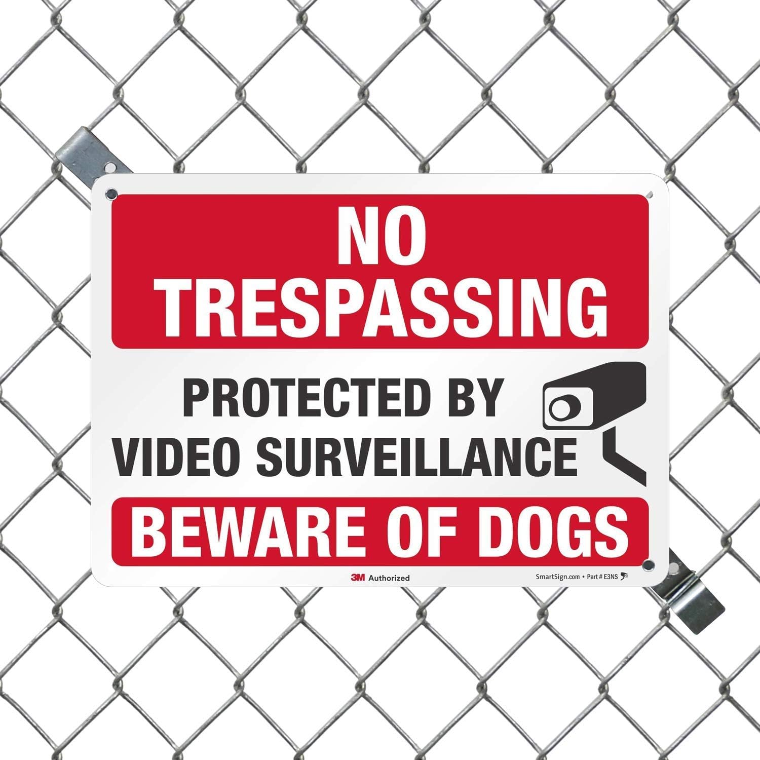 SmartSign 10" x 14" 'No Trespassing Protected By Video Surveillance Beware Of Dogs' Metal Sign with Symbol, 40 mil Aluminum 3M Laminated Engineer Grade Reflective, Red/Black/White, USA-Made