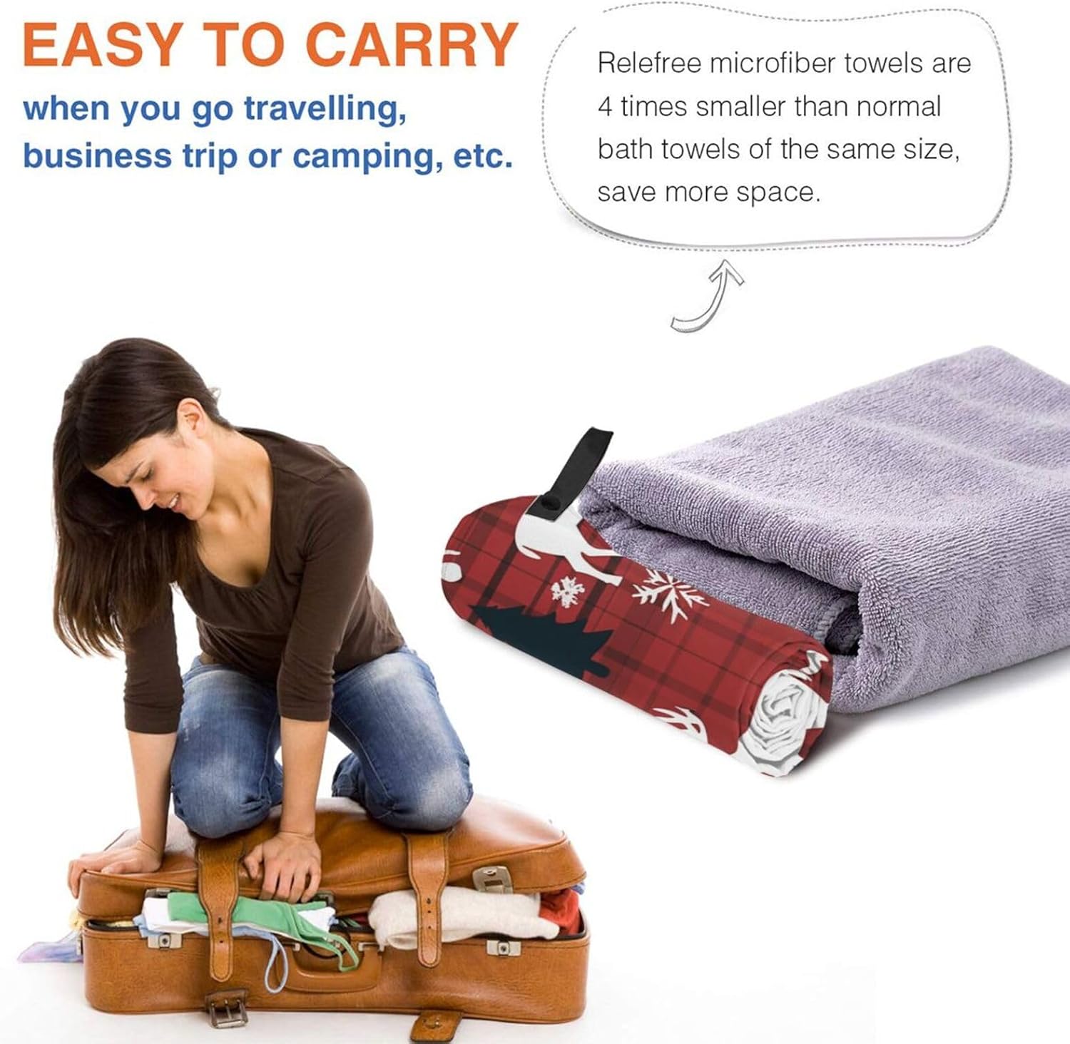 KHiry Microfiber Towel Beach Towels Christmas Deer Quick Dry Towel Soft Lightweight Travel Towels Absorbent Large Easy Pack Travel Things Beach Blanket for Gym Sports Swimming