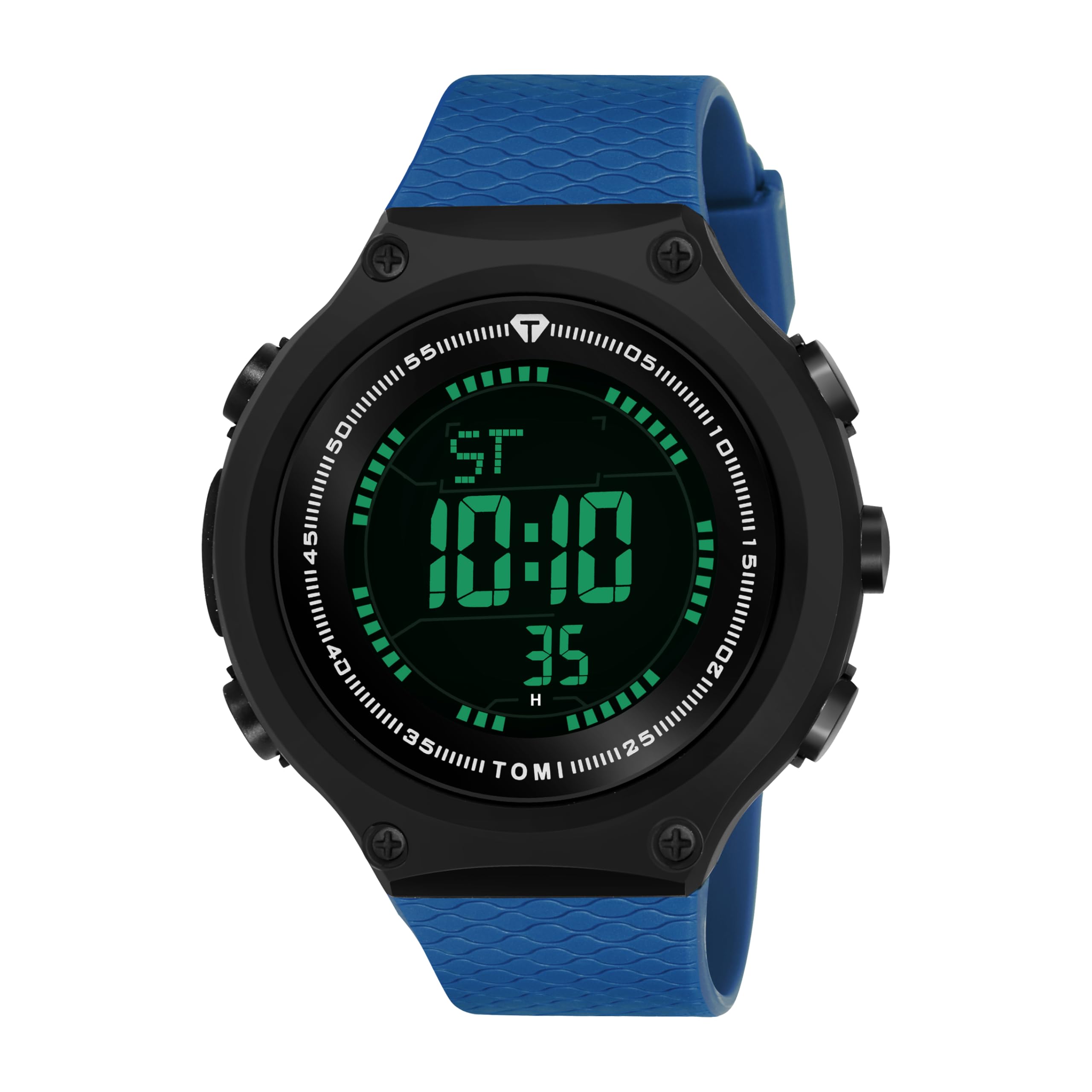 Tomi watch Multi-Function Digital Sports Watch Water Resistant Sport Watch, Watches for Men Stainless Steel Back TM-1810G (Black Dial, Blue Band)