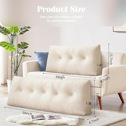 Miniatura 9 de Almohadas de cuña tamaño individual XL para dormitorio, cabecero gris claro, almohadas para sentarse en sofá cama y literas, cojín grande de apoyo