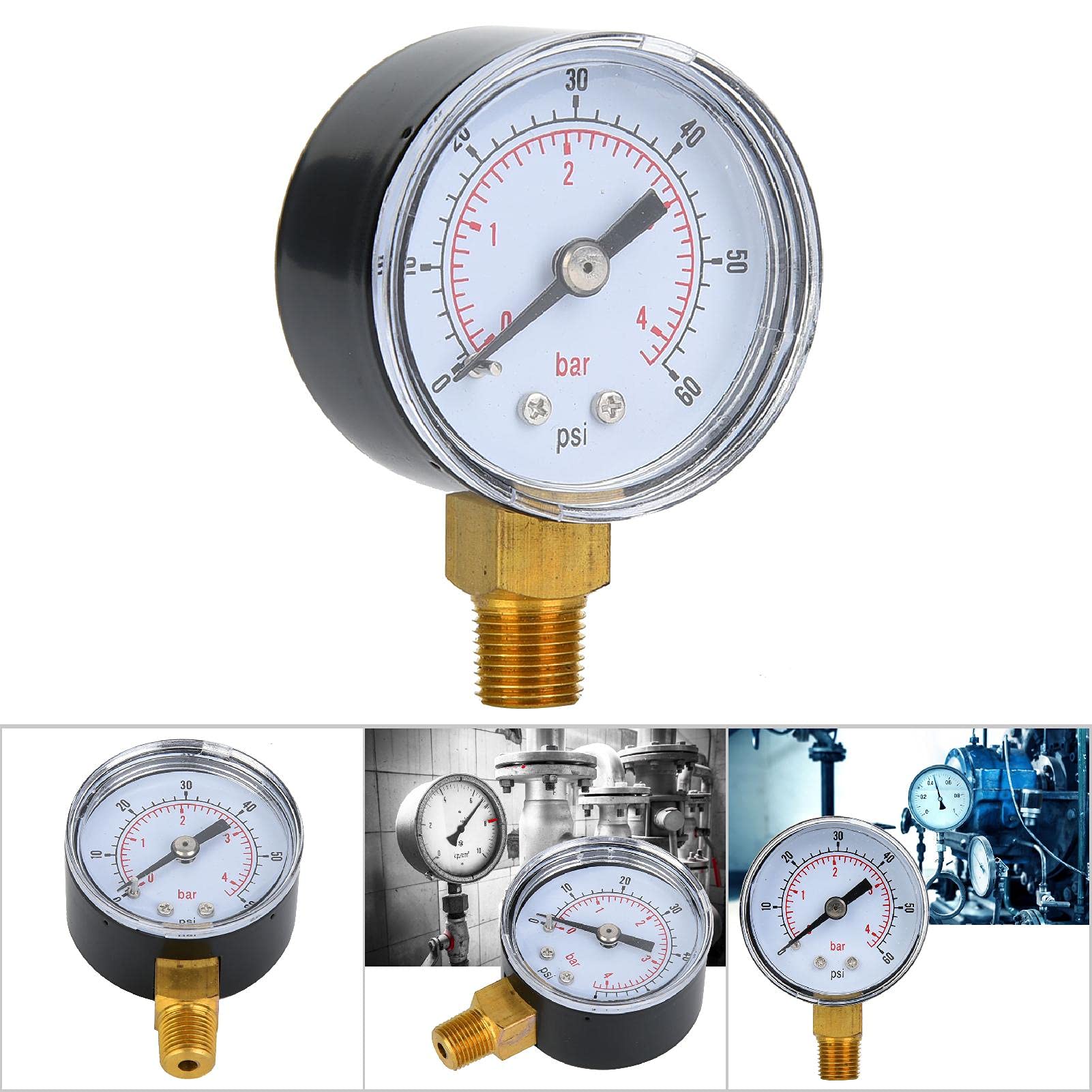 Manomètre 0-60psi 0-4bar 1/8 BSPT - Instrument Précis Pour Eau, Air, Huile - Cadran 40mm Yusat