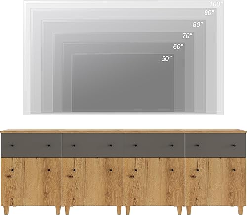 Miniatura 22 de WAMPAT Armarios de soporte de TV para pantalla plana de 55 pulgadas, centro de entretenimiento de madera Highboy 2 en 1 con 2 cajones y puertas,