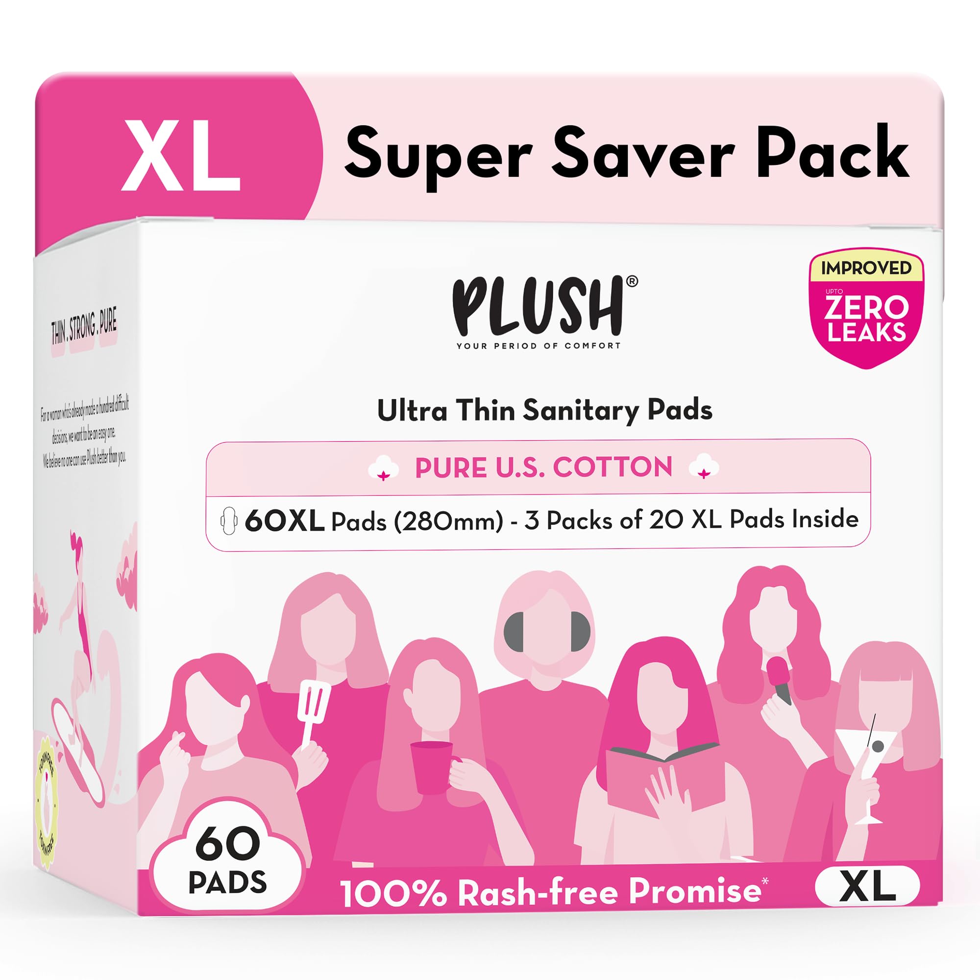 Plush Ultra-Thin Extra Large Sanitary Napkins for Women, 60 Pcs | For Light-Medium Flow | 100% Rash-Free | Pure U.S. Cotton XL Sanitary Pads | No Fragrance | No Toxic-Chemicals-image-17