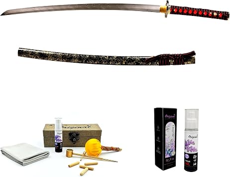 Twist Damascus Katana and Care Kit and Choji Oil Combination,Includes a 1095+15N20 Twist Damascus Katana and a Katana Cleaning Kit and a Choji Oil