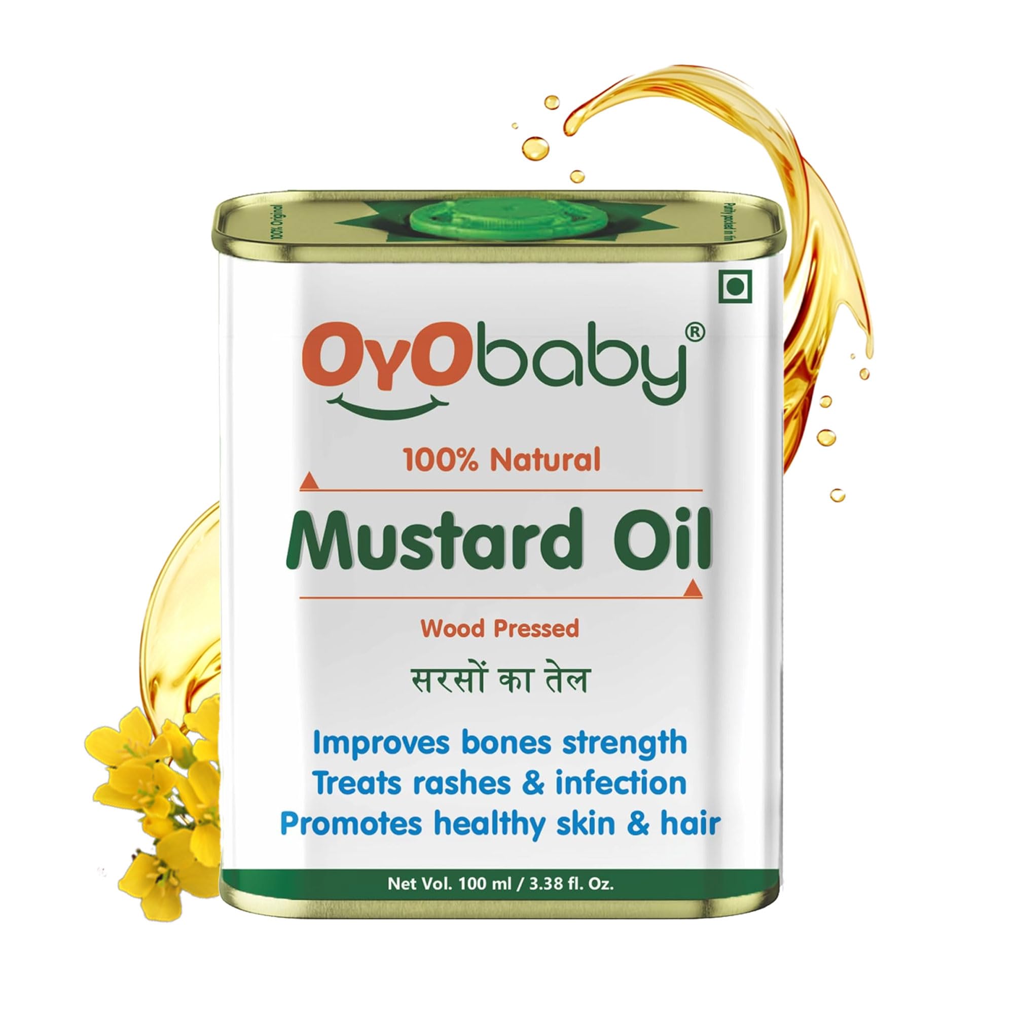 OYO BABY Kachi Ghani Pure Mustard Baby Oil |Wood Pressed |Best for bone Developmemt and healthy muscles Baby Hair Oil Nourishes skin and Hair - 100 ml-image-45