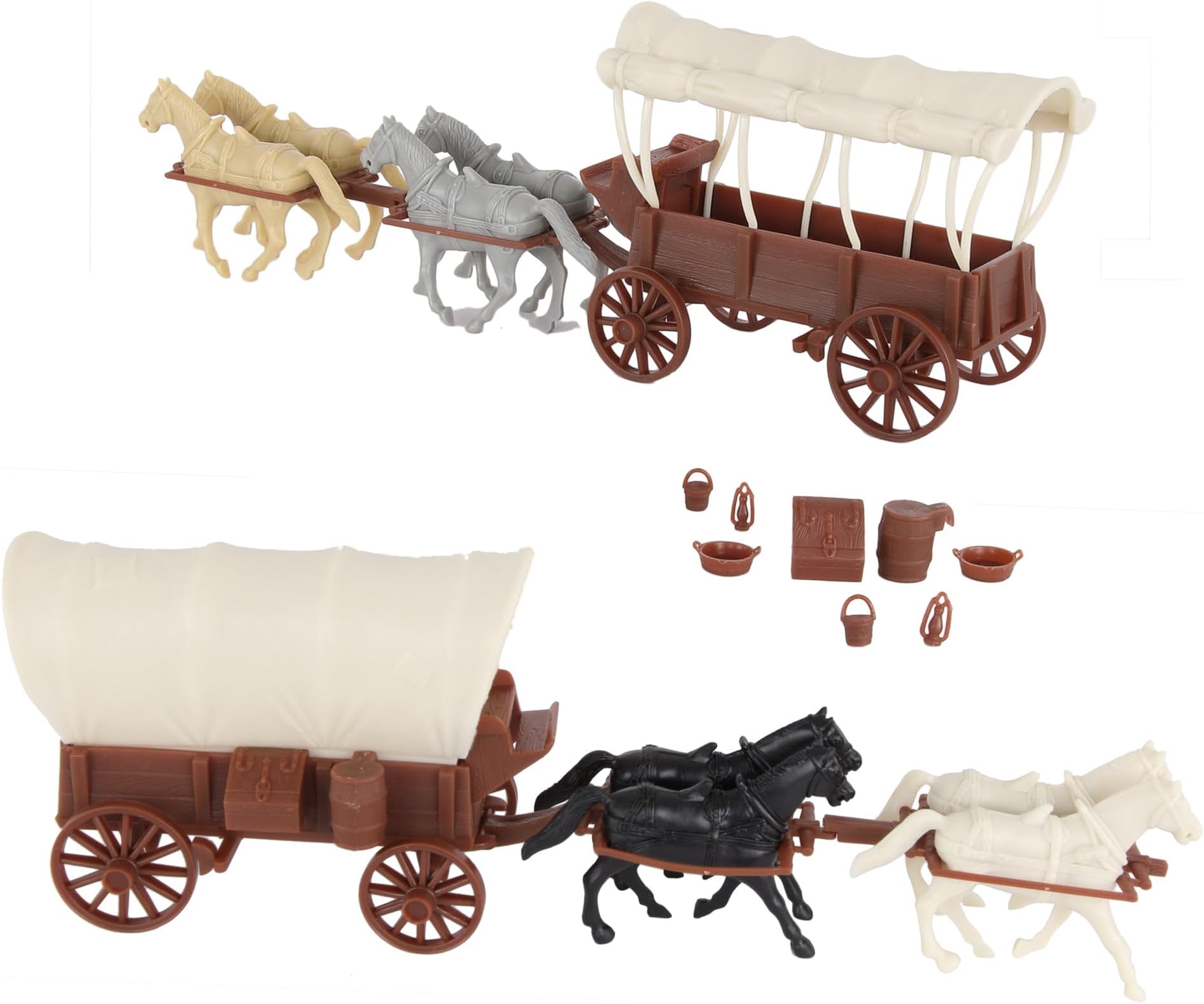 BMC CTS Western Covered Wagons - Brown Pioneer Horse Cart 24pc Playset