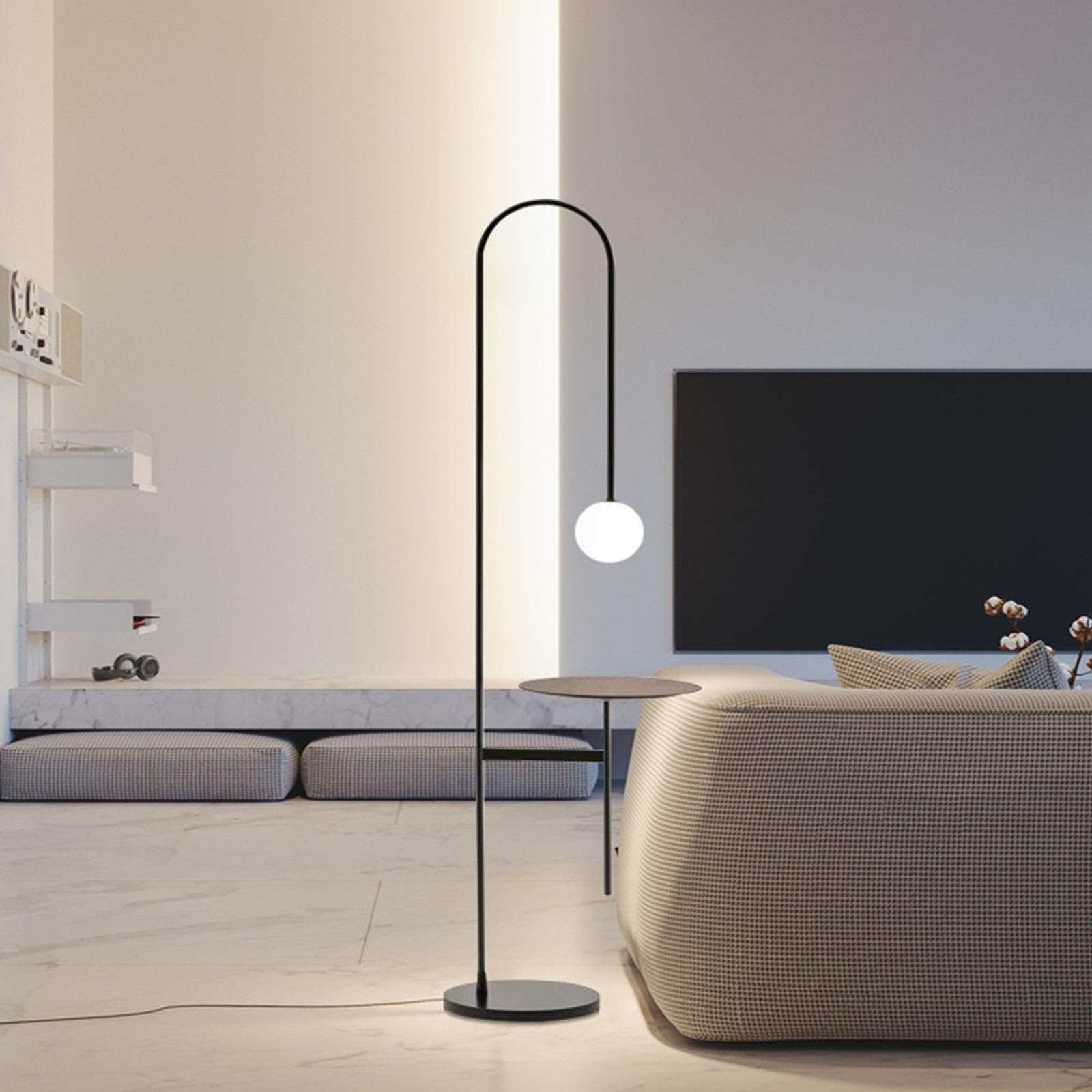 SONGYL-20249 Lampada da Terra Lampada da Comodino Moderna con Tavolo, Lampada Verticale da Comodino for Divano, Lampada da Terra con ripiano Alto Curvo for Soggiorno, Ufficio per Soggiorno