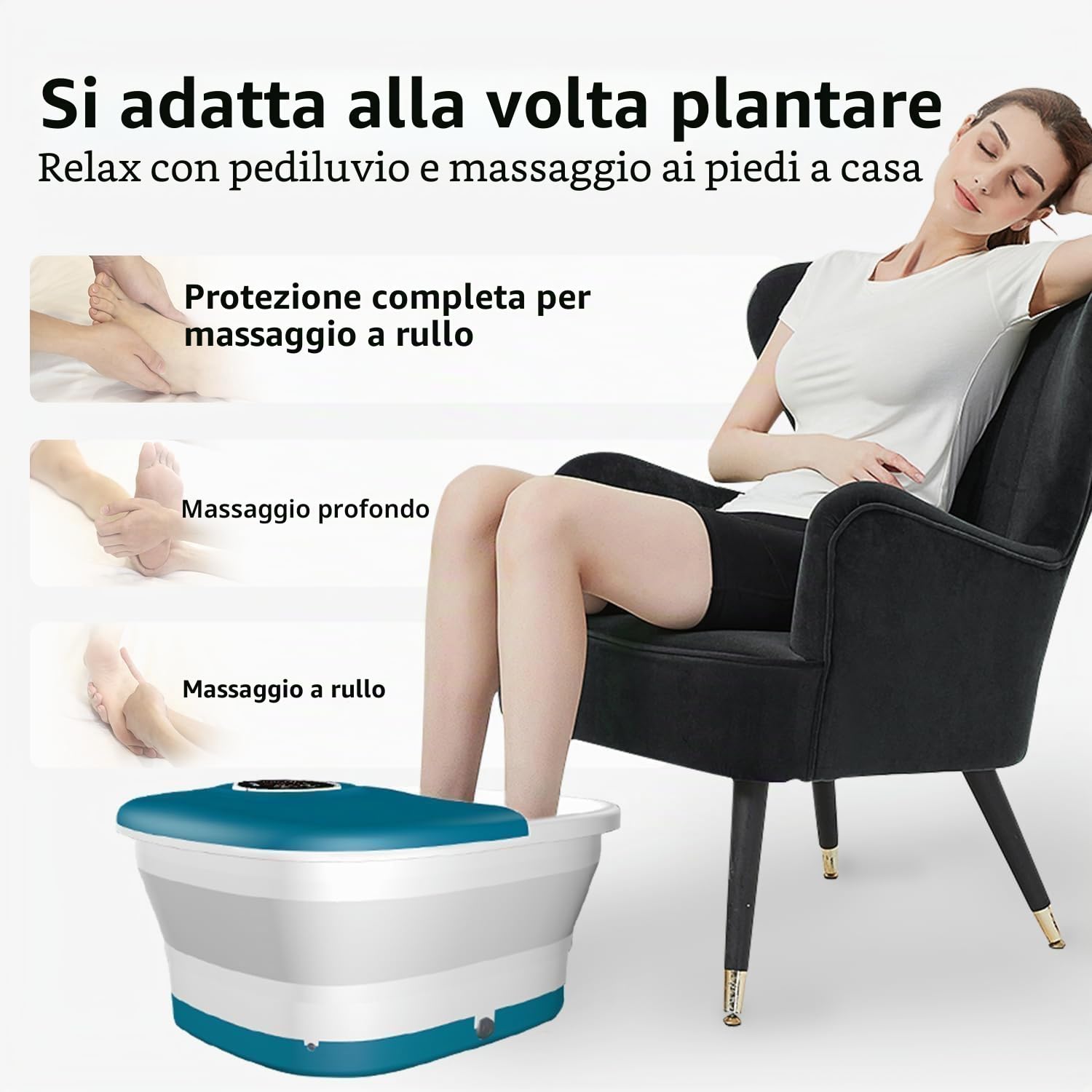 Pediluvio Massaggiatore Piedi Pieghevole, Massaggio ai Piedi con Telecomando e Riscaldamento, Bolle, Pietra Pomice, Infrarossi e Timer, 16 Palline per Agopressione, Temperatura Regolabile, Blu