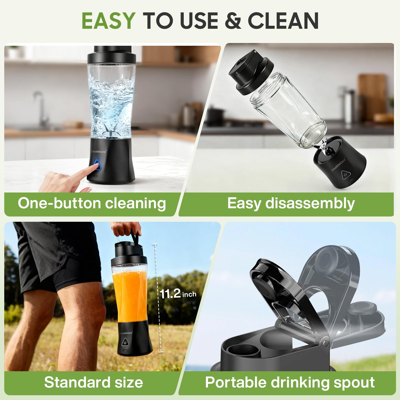 Batidora de Vaso Eléctrica 700ml, Batidora de Batidos, Trituradora Multifuncional, Licuadora USB Recargable 6000mAh con 6 Cuchillas 3D, IP67, Autolimpieza de Un Toque - Negro