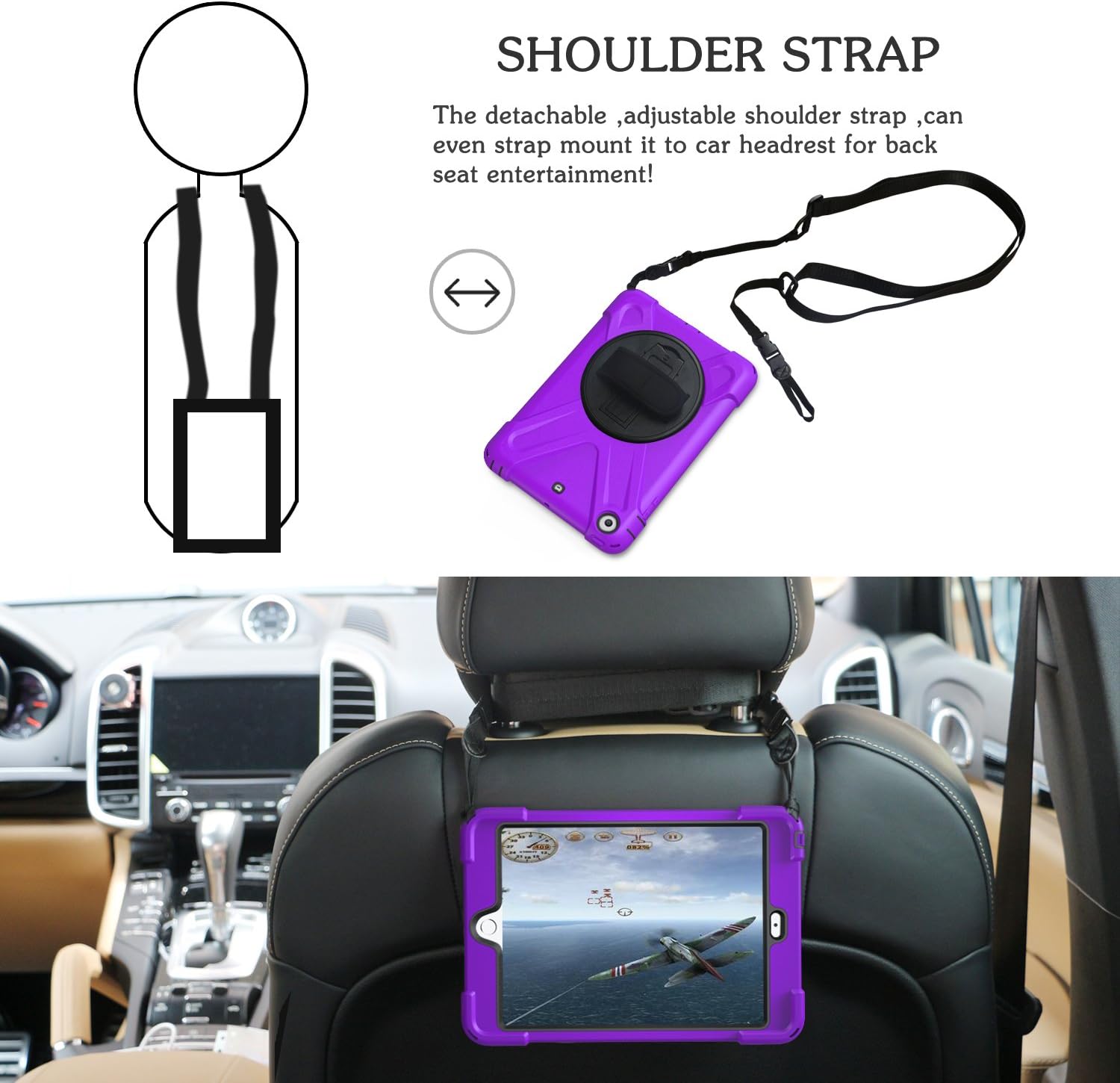 Nеw Arrіvаlѕ iPad Mini Case,iPad Mini 2 360 Degree[Heavy Duty] Swivel Stand/Hand Strap and a Shoulder Strap Case,iPad Mini 3[Shock Proof][Three Layer] Rugged Hybrid Protective with Kickstand Case (Purple)