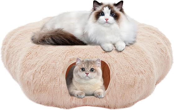 Cat Tunnels for Indoor Cats, Cute Donut Turnel Toys for Small Large Cats with Washable Circle Cushion,3-in-1 Foldable Playground & Cozy Cave Bed for, Kittens Puppy Rabbits