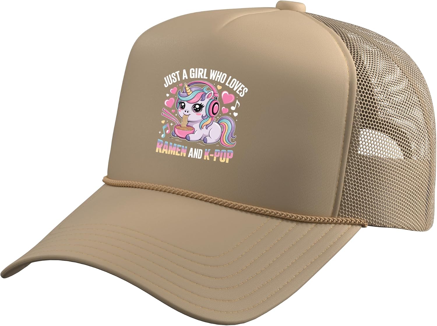 Just A Girl Who Loves Ramen and K-Pop Girl Kpop K Pop Trucker Hat with Adjustable Mesh Back