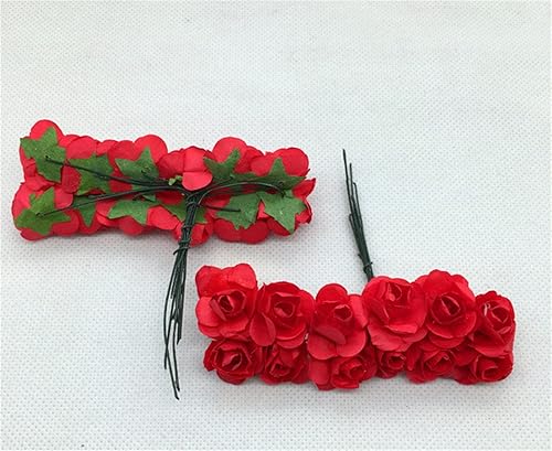 Miniatura 5 de Bonlting 144 piezas de flores de papel de rosa falsa con tallo de alambre flores artificiales para manualidades álbumes de recortes verde