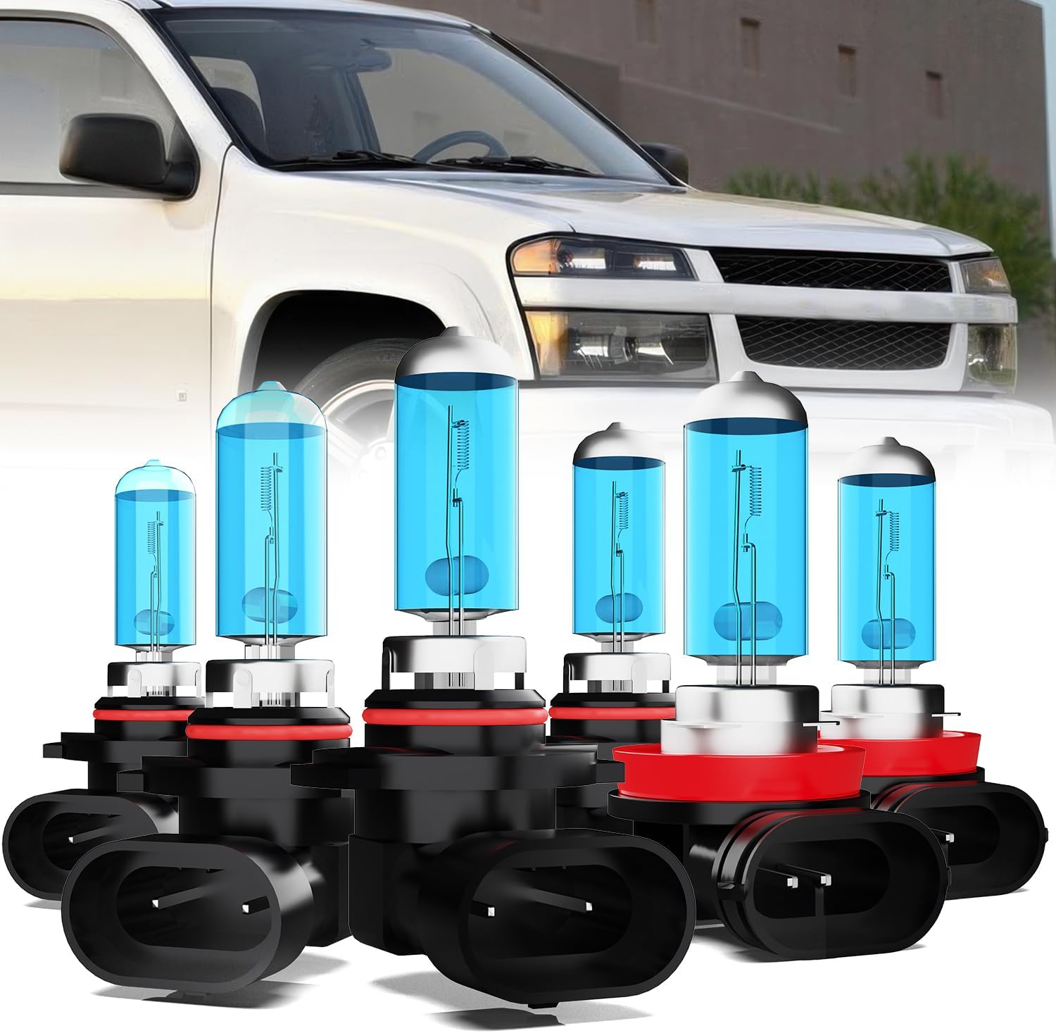 Headlight Bulbs License Plate Lights Fit For Chevrolet Colorado 2007-2008, 9005 High Beam + 9006 Low Beam + H11 Fog Lights Halogen Light Bulb + License Plate Lights, Pack of 8