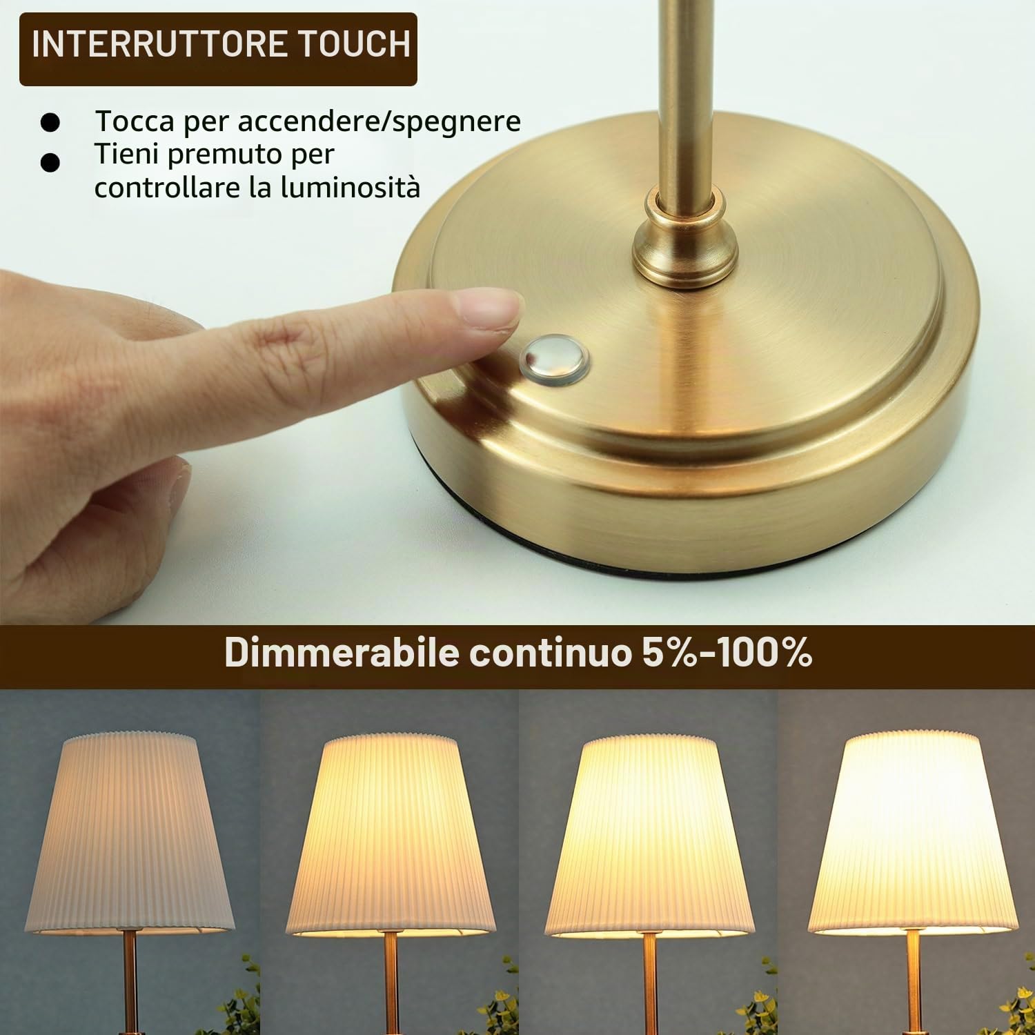 HSLighting Lampada da Tavolo Senza Fili, Touch Senza Fili Abat-jour Lampada da Scrivania Portatile con Regolazione Continua della Luminosità Lampada da Comodino per Sala da Pranzo Hotel Bar (Retrò)