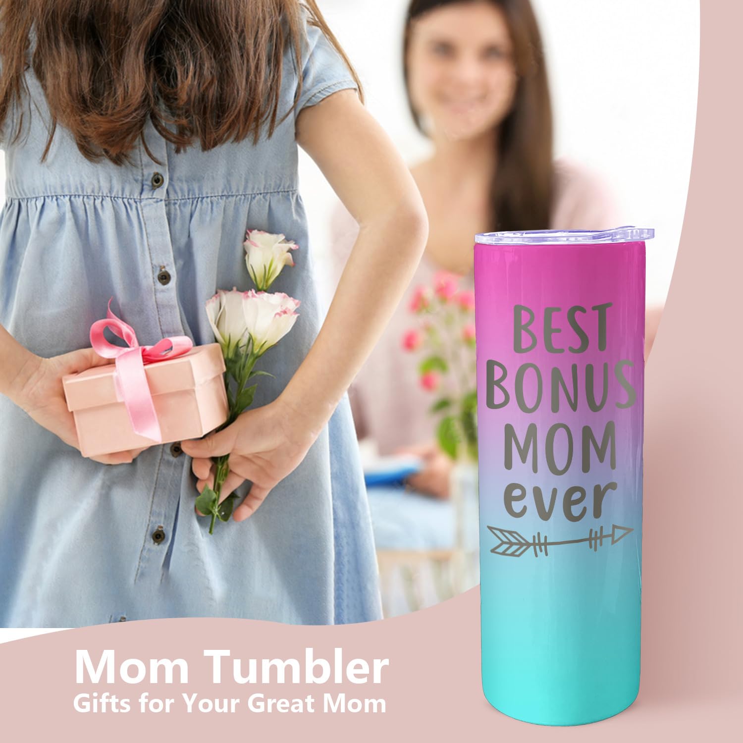 Gobelet Voyage 'Best Mom Ever' 591 Ml - Acier Inoxydable Dégradé Rose, Isolation Double Paroi - Cadeau Pour Maman De La Part De Ses Enfants