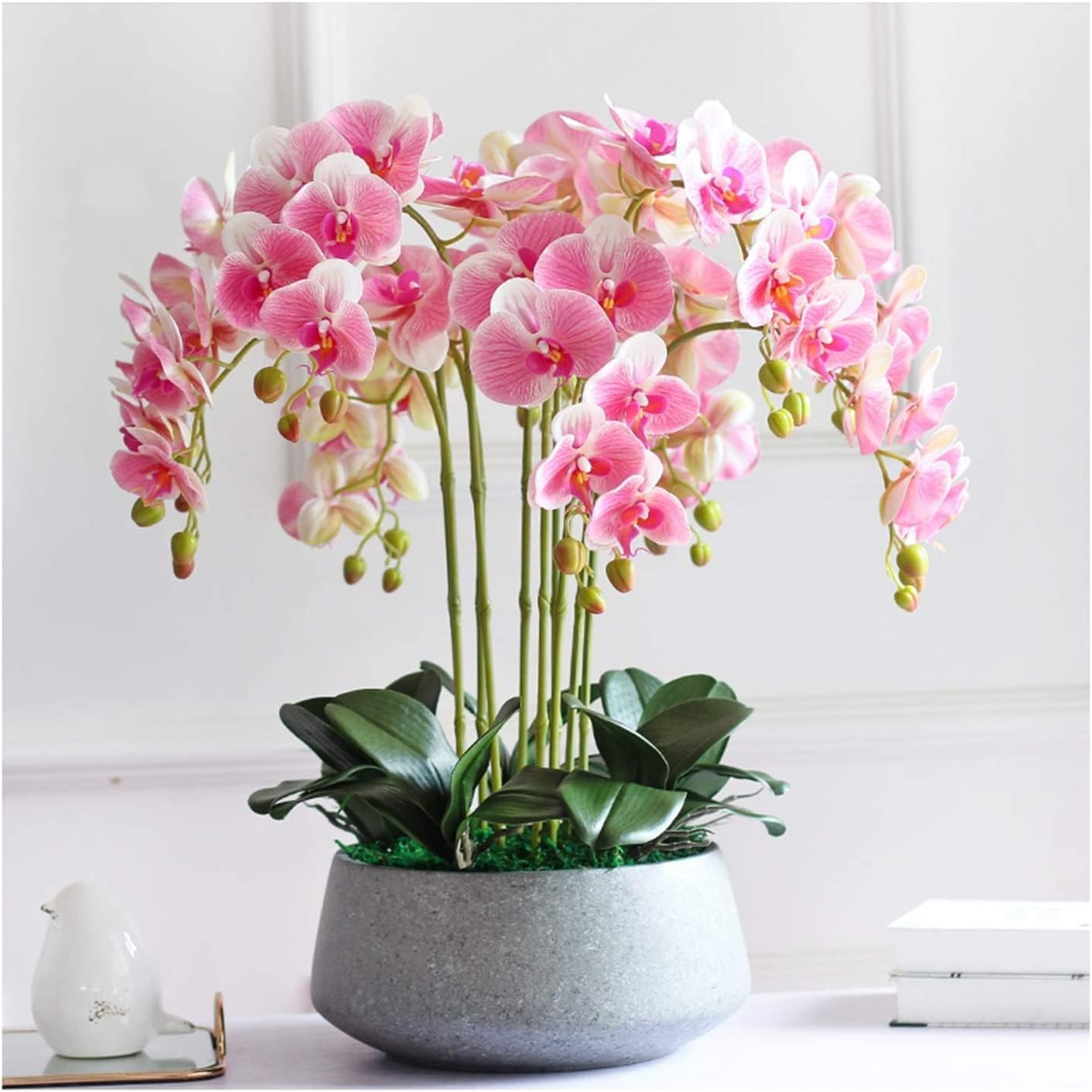 DFGHNBVC Artificial Orchid Artificial Orchid With Porcelain Planter Artificial Phalaenopsis Flowers 10 Artificial Faux Orchids 65Cm Artificial Flower Very Natural.Pink