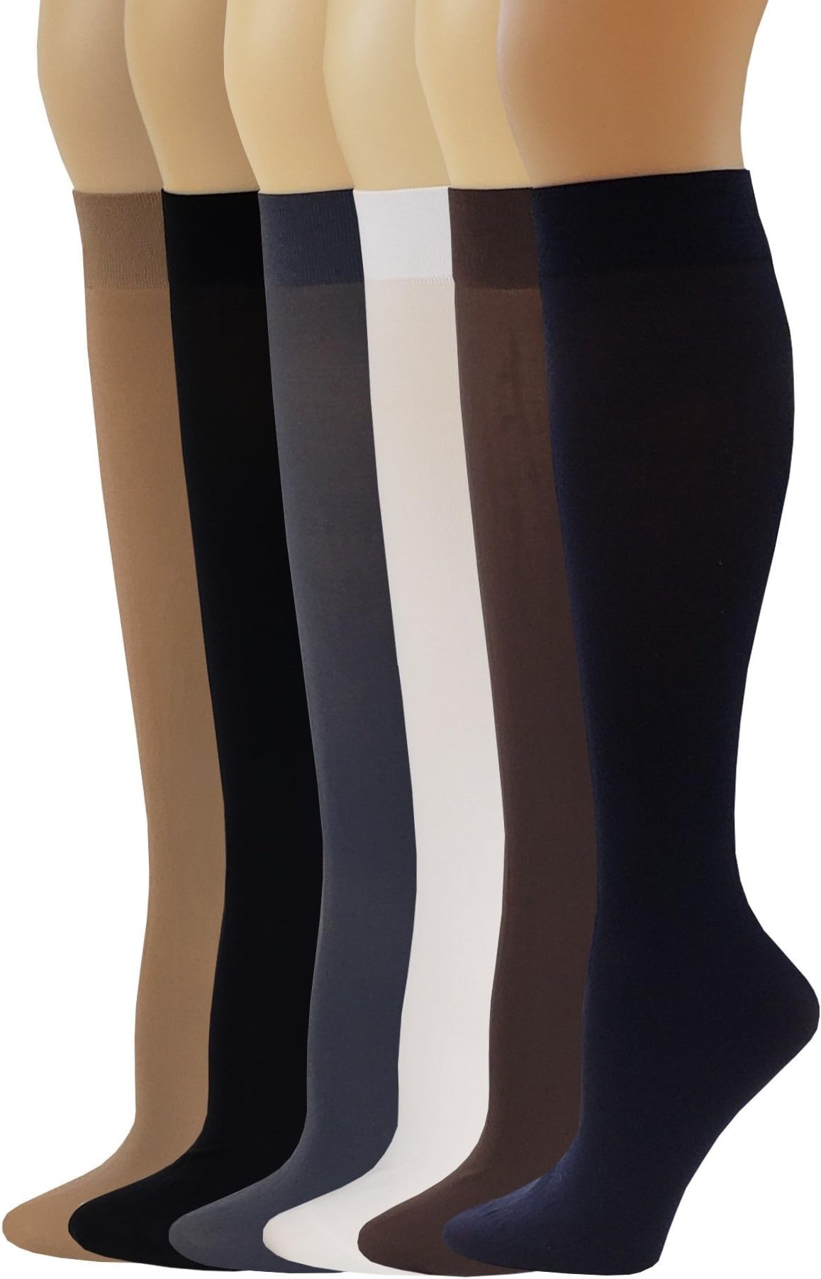 6 Pairs Women Opaque Stretchy Spandex Knee High Trouser Socks