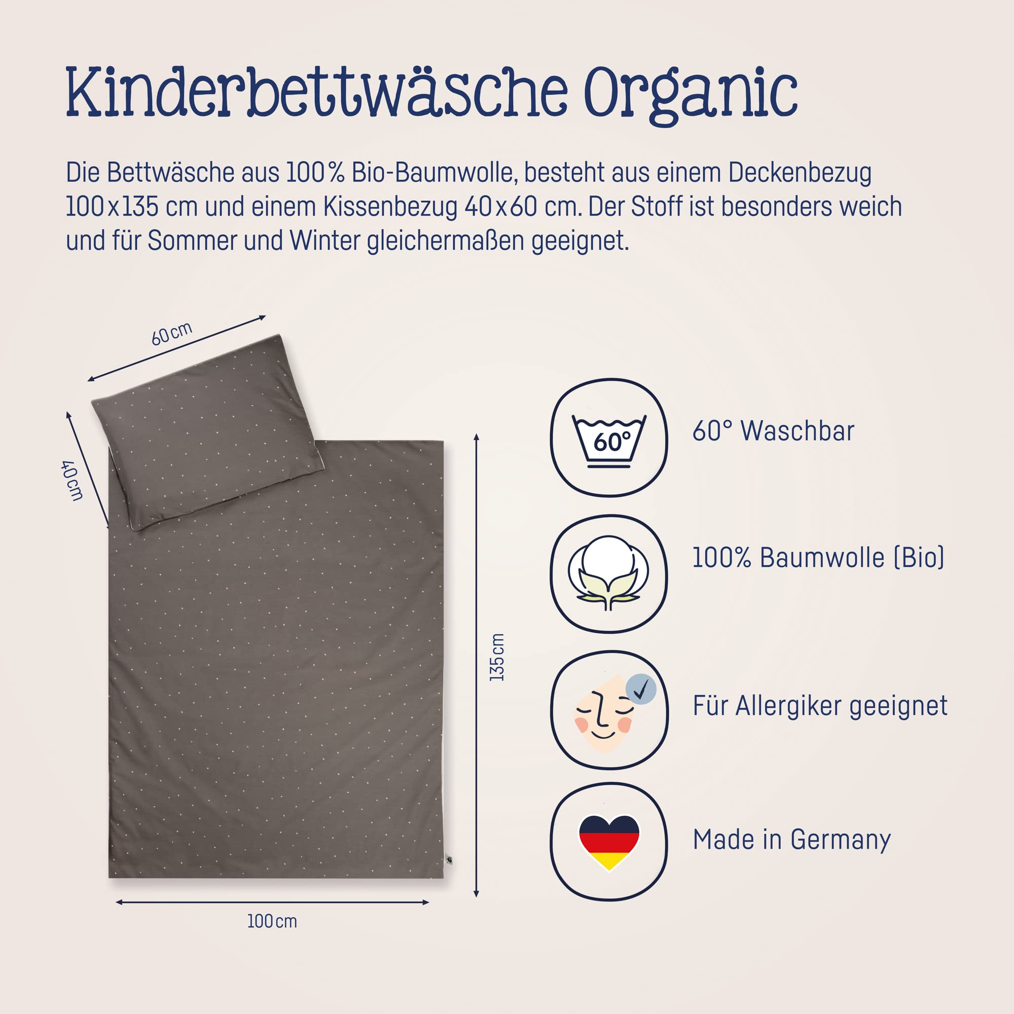 Julius Zöllner Kinderbeddengoedset 100% Biologisch Katoen Standaard 100 van Oeko-TEX, Gemaakt in Duitsland, Maat 100 x 135 40 x 60 cm, Wilde Erwten