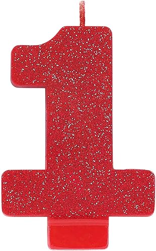 Miniatura 1 de Vela número 1 rojo purpurina - 3 14", 1 unidad